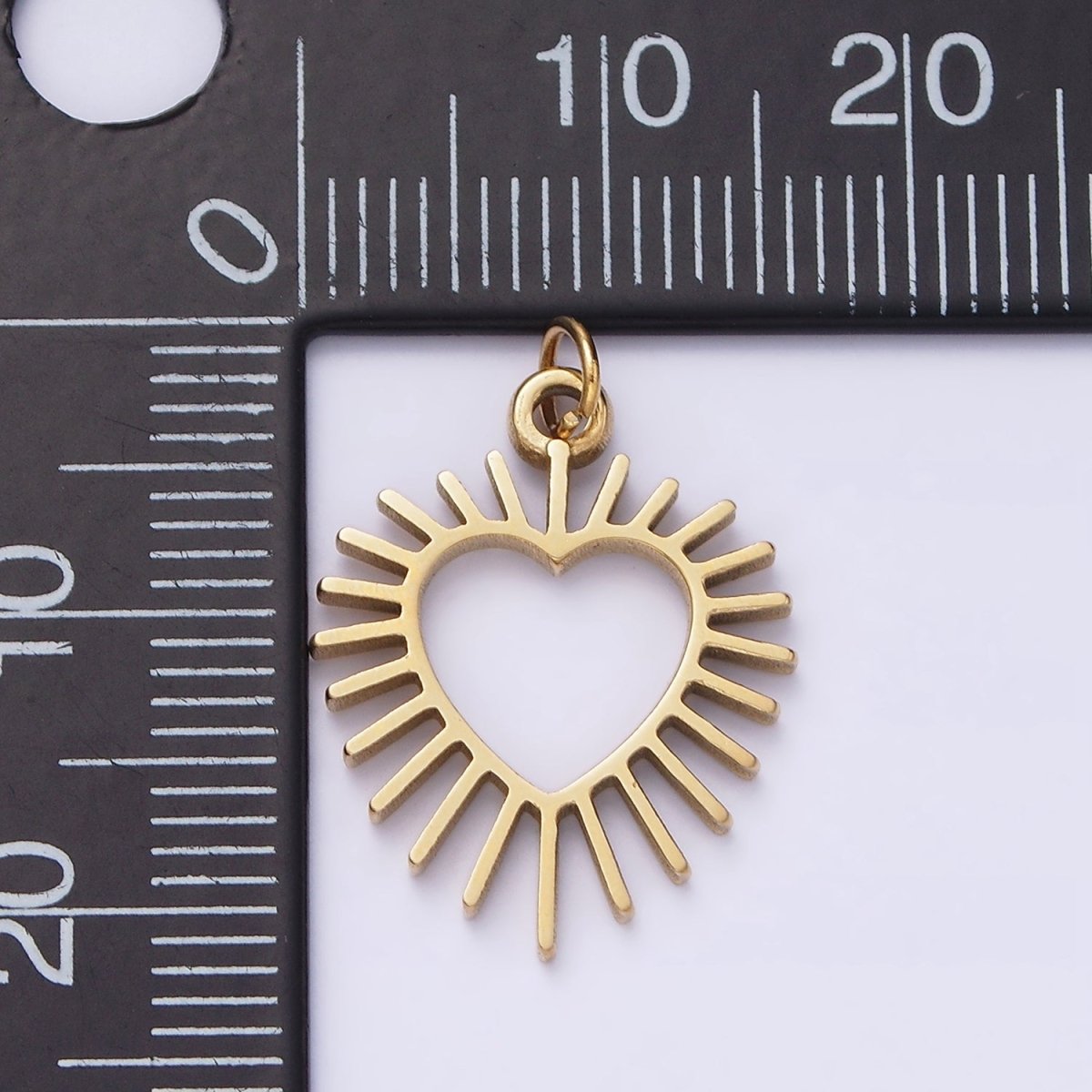 OS Stainless Steel Open Gold Heart Sun Ray Charm | P-629