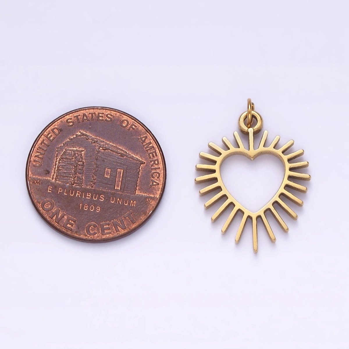 OS Stainless Steel Open Gold Heart Sun Ray Charm | P-629