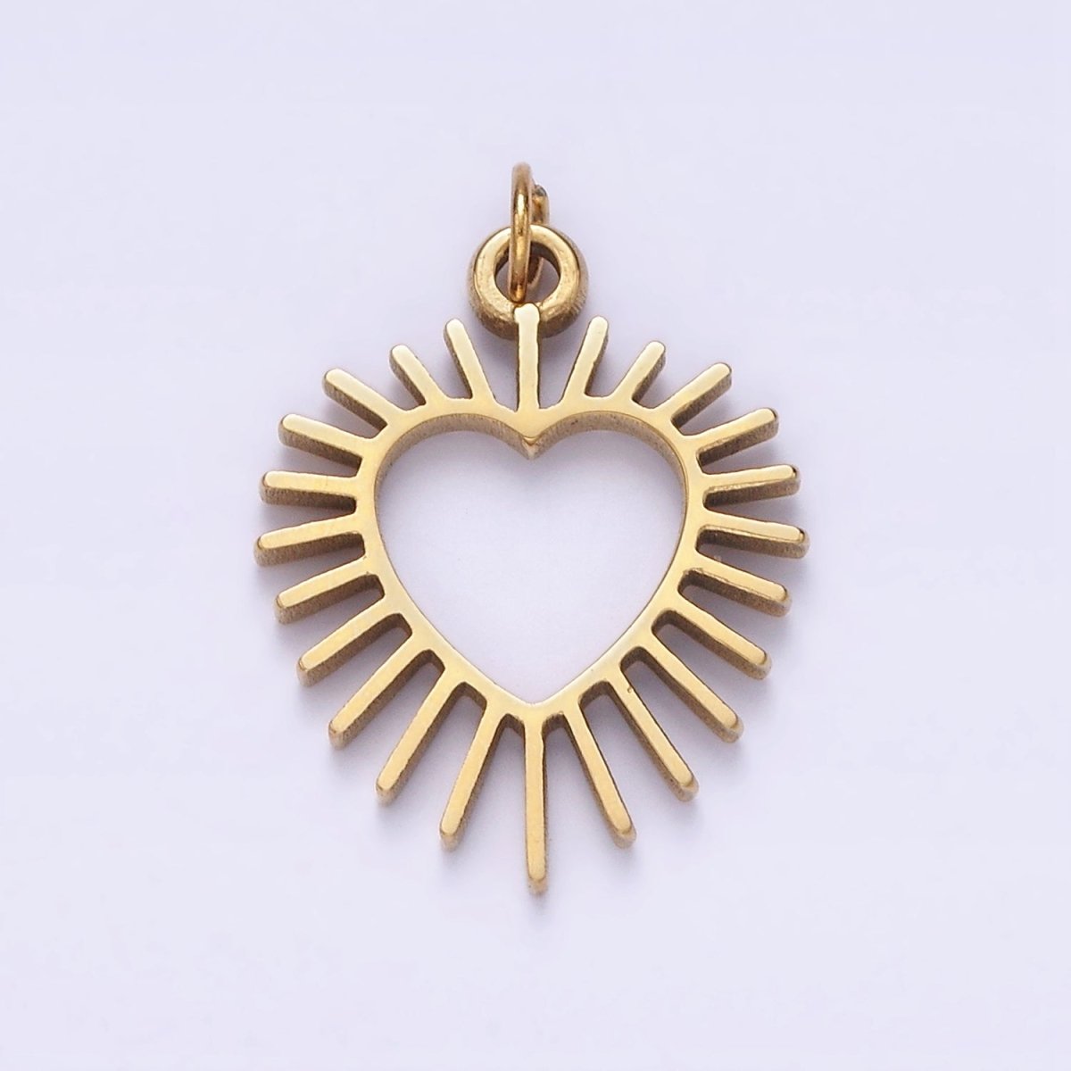 OS Stainless Steel Open Gold Heart Sun Ray Charm | P-629