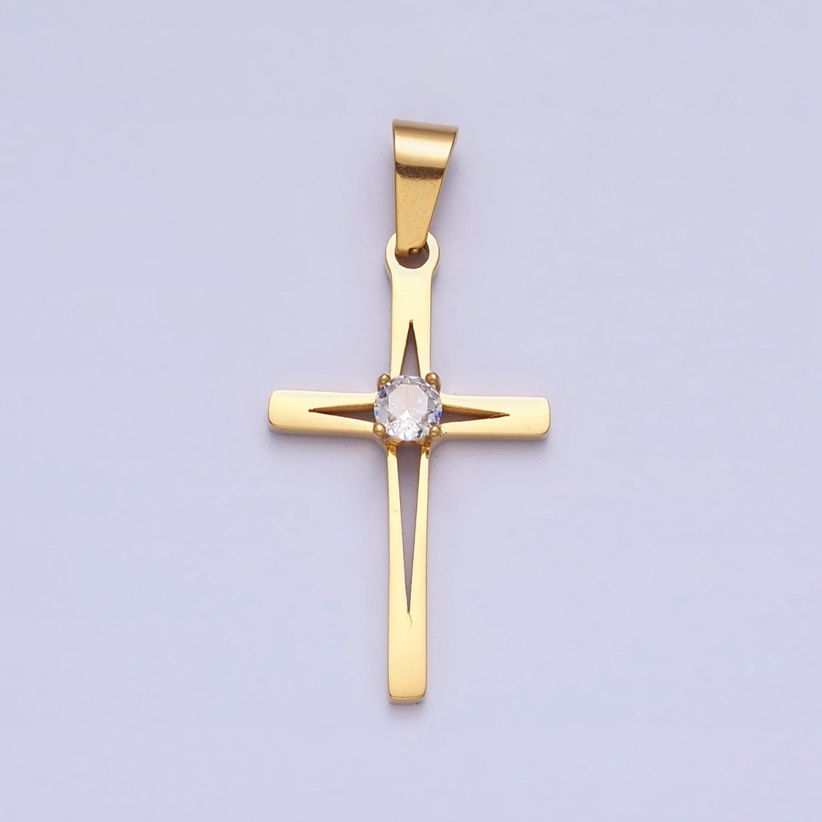 OS Stainless Steel Religious Cross Star Clear CZ Pendant in Gold & Silver  J-797 J-798