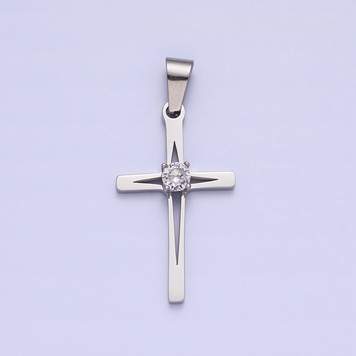 OS Stainless Steel Religious Cross Star Clear CZ Pendant in Gold & Silver  J-797 J-798