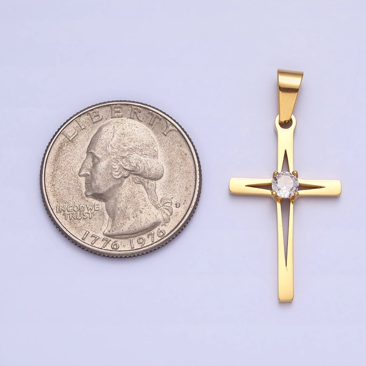 OS Stainless Steel Religious Cross Star Clear CZ Pendant in Gold & Silver  J-797 J-798