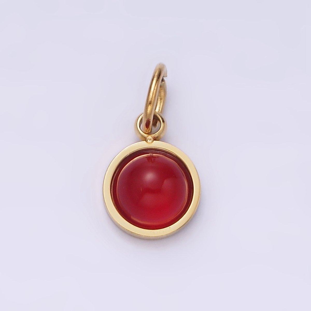 OS Stainless Steel Round Red Carnelian Charm  P-621
