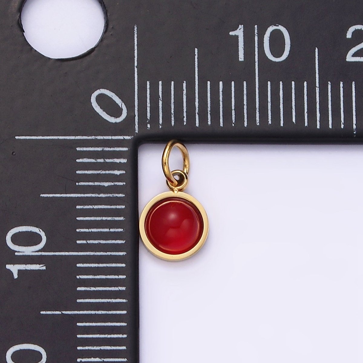 OS Stainless Steel Round Red Carnelian Charm  P-621