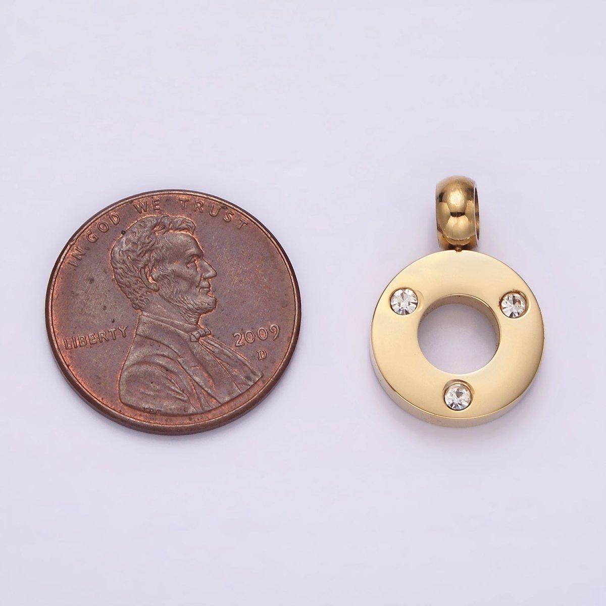 OS Stainless Steel Triple Clear CZ Dotted Open Round Gold Charm | P1286