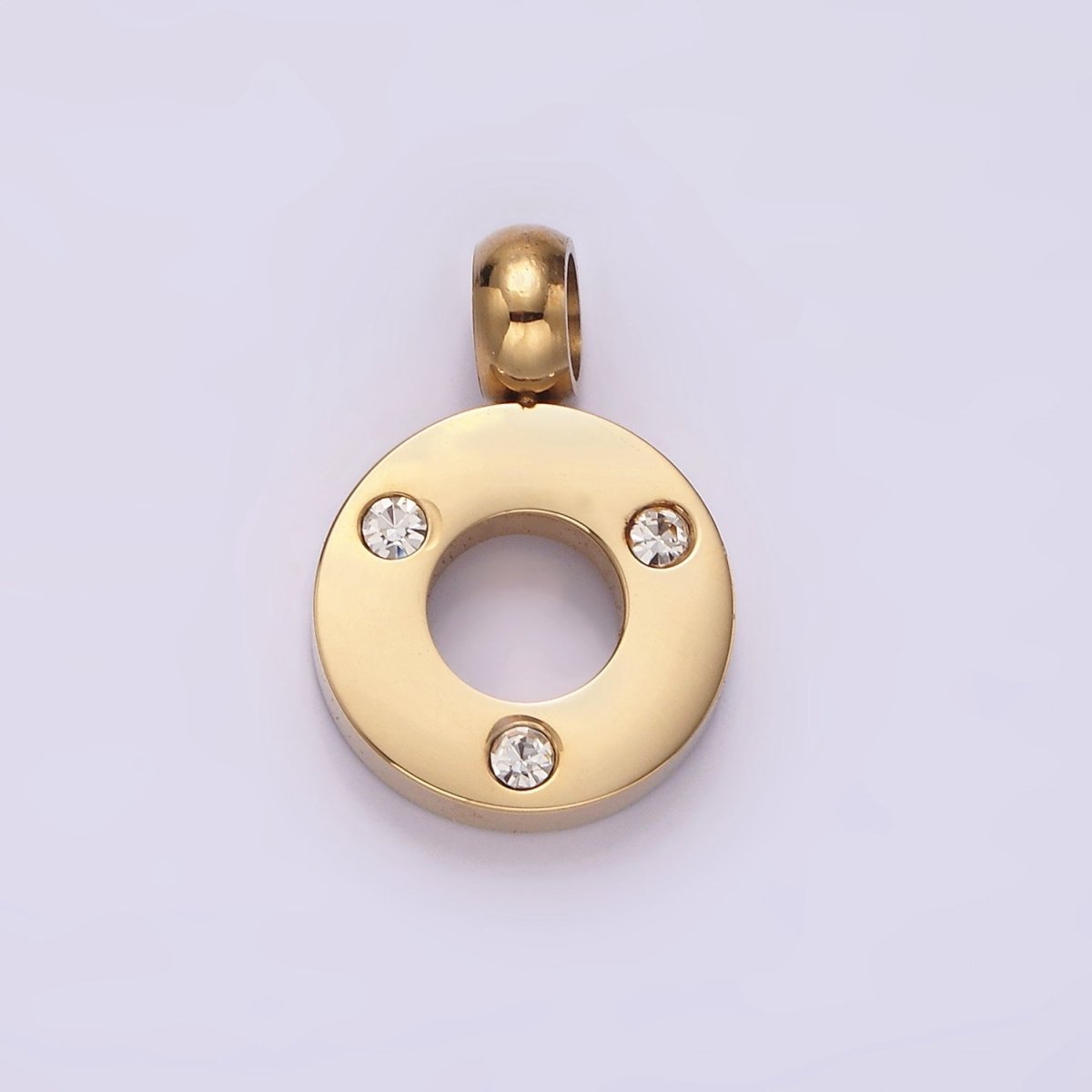 OS Stainless Steel Triple Clear CZ Dotted Open Round Gold Charm | P1286