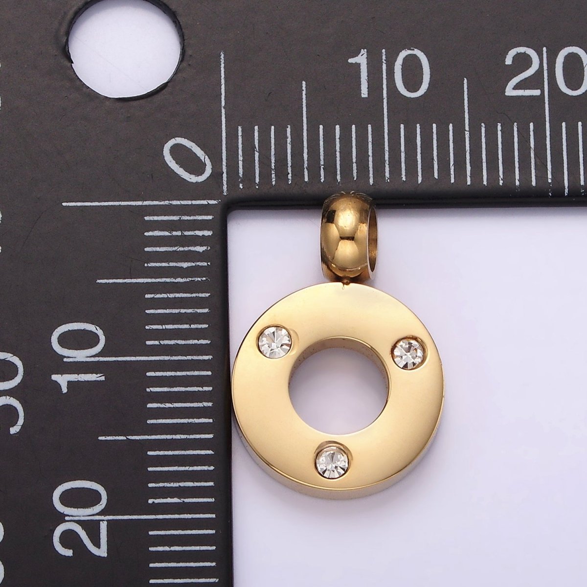OS Stainless Steel Triple Clear CZ Dotted Open Round Gold Charm | P1286
