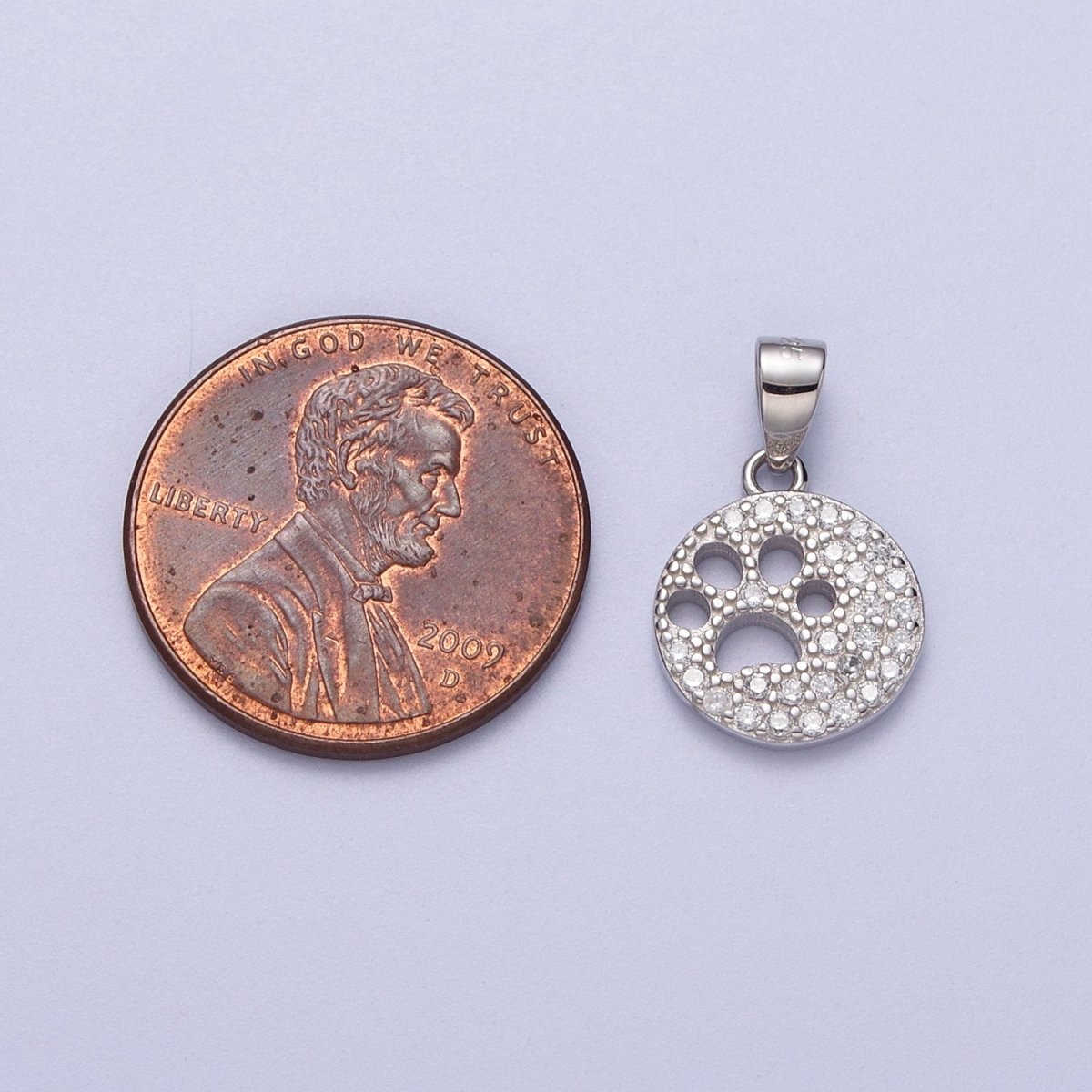 OS Sterling Silver S925 Open Dog Pawprint Micro Paved Round Pendant | SL-400 - DLUXCA