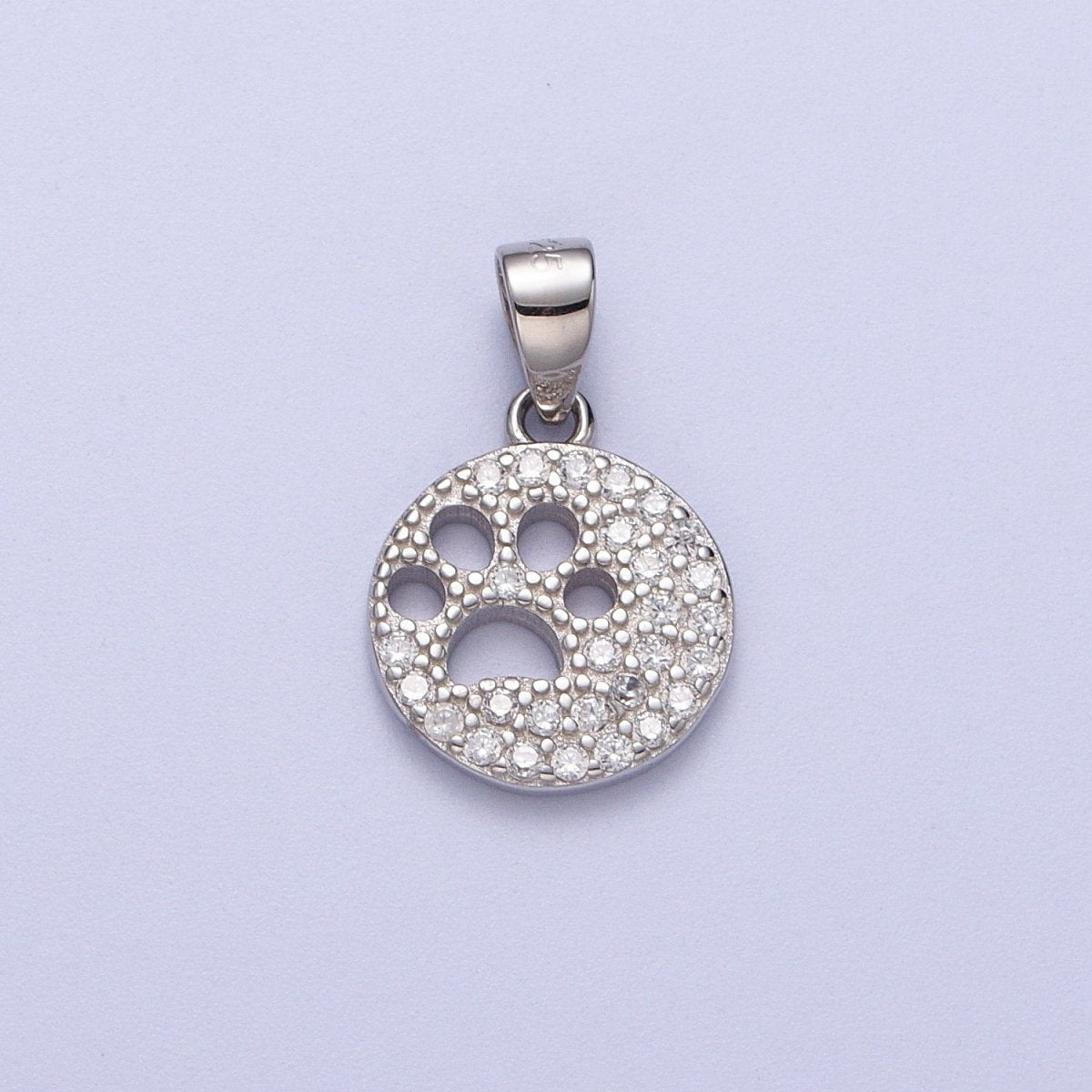 OS Sterling Silver S925 Open Dog Pawprint Micro Paved Round Pendant | SL-400 - DLUXCA