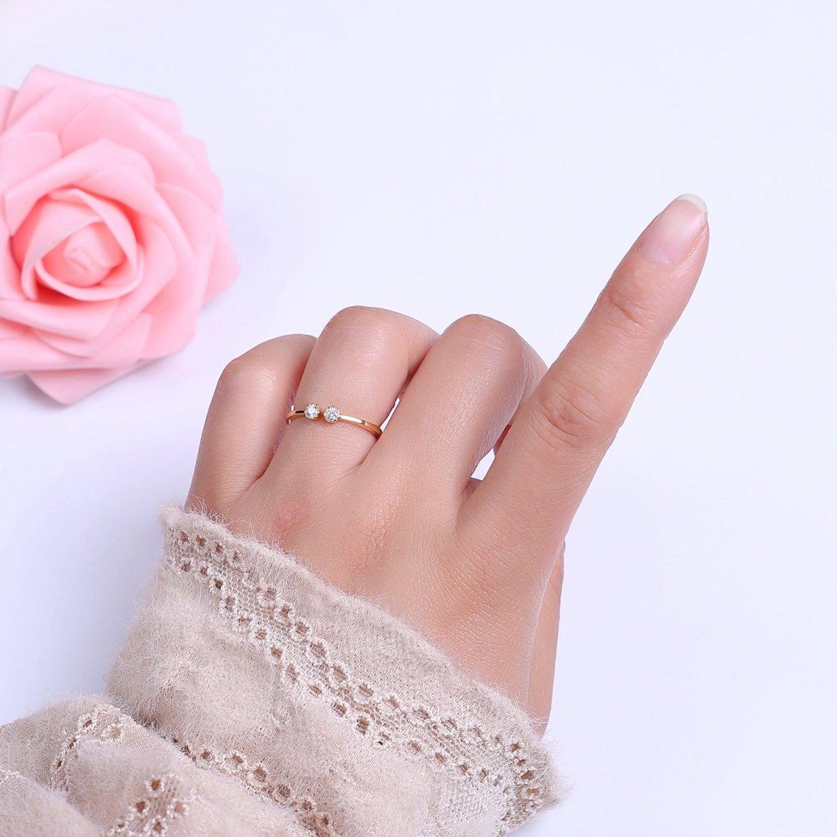 OS Thin Gold Filled Round Cut CZ Open Adjustable Ring S-521