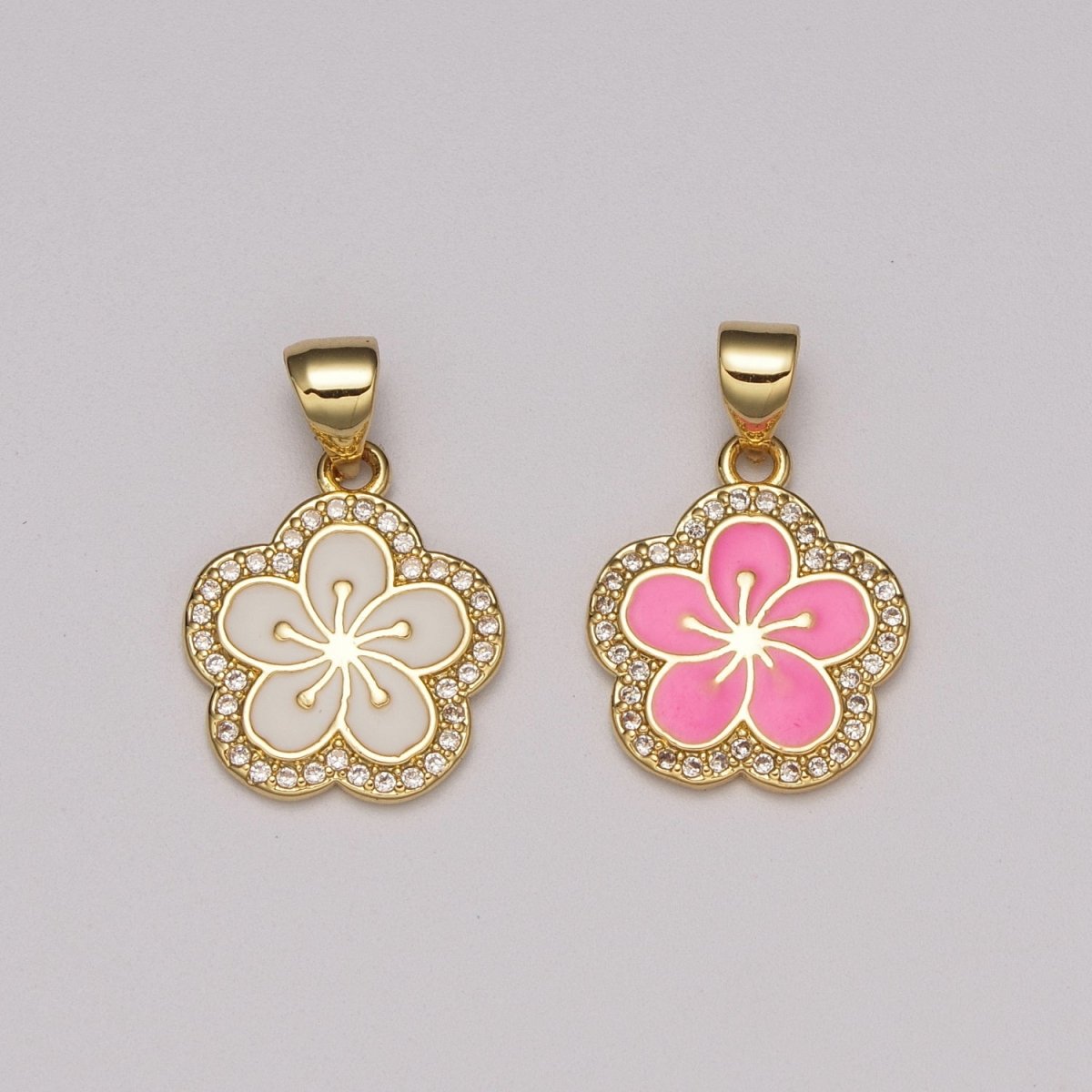 OS White Pink Hibiscus Charms, 21*14mm, Flower Charm Necklace Pendant Bracelet Charm, Jewelry Supplies, Enamel Charm Hawaiian Inspired N-1416 N-1417