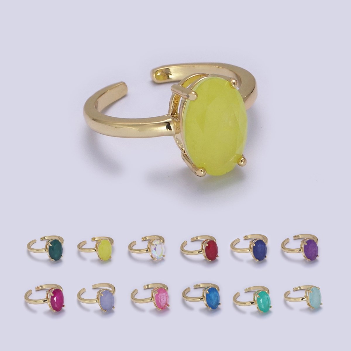 Oval Cut Cubic Zirconia Birthstone Ring | Egg Shape Cz Birthday Gift Ring Open Adjustable Jewelry S-417 ~ S-428