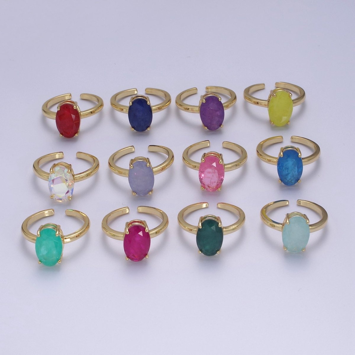 Oval Cut Cubic Zirconia Birthstone Ring | Egg Shape Cz Birthday Gift Ring Open Adjustable Jewelry S-417 ~ S-428