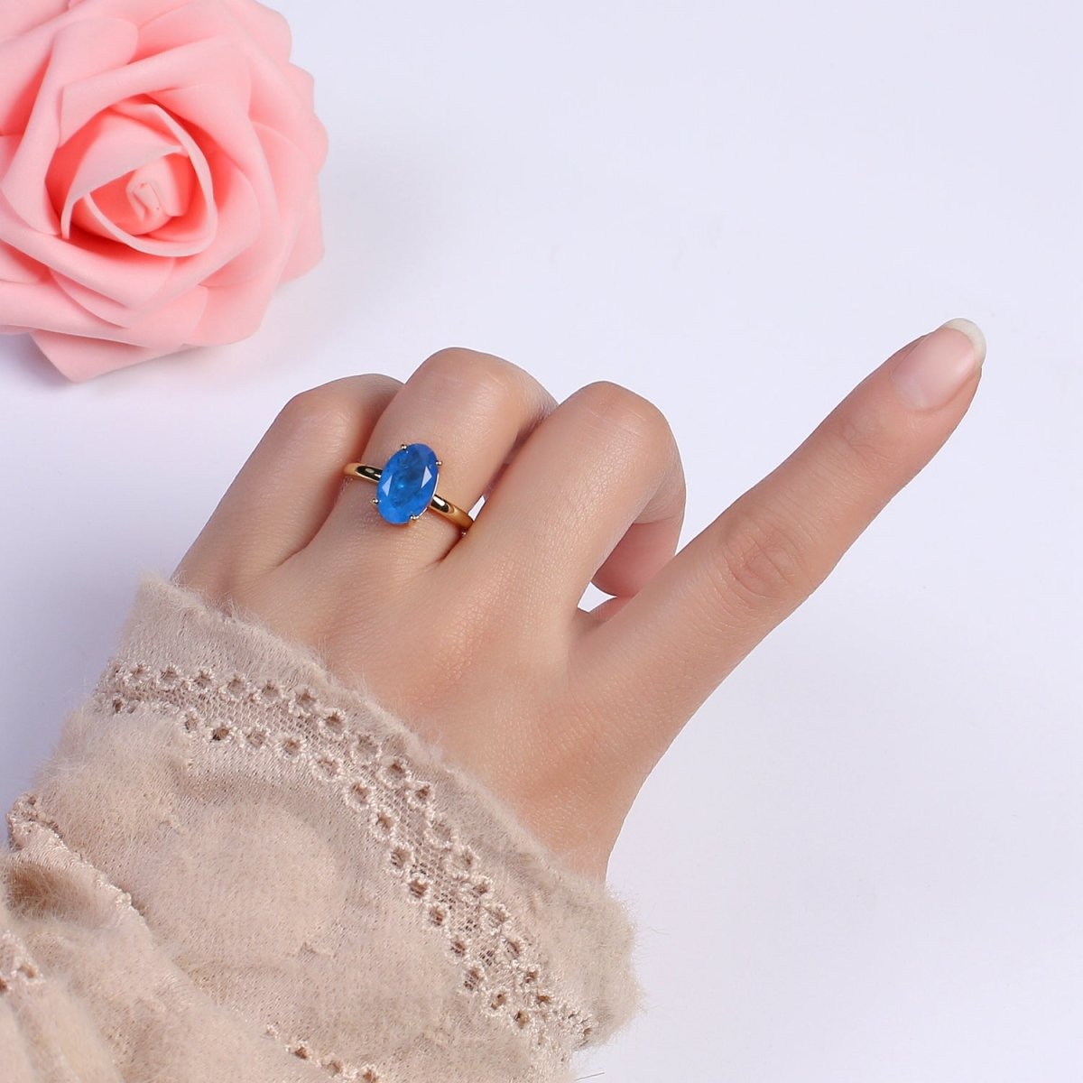 Oval Cut Cubic Zirconia Birthstone Ring | Egg Shape Cz Birthday Gift Ring Open Adjustable Jewelry S-417 ~ S-428