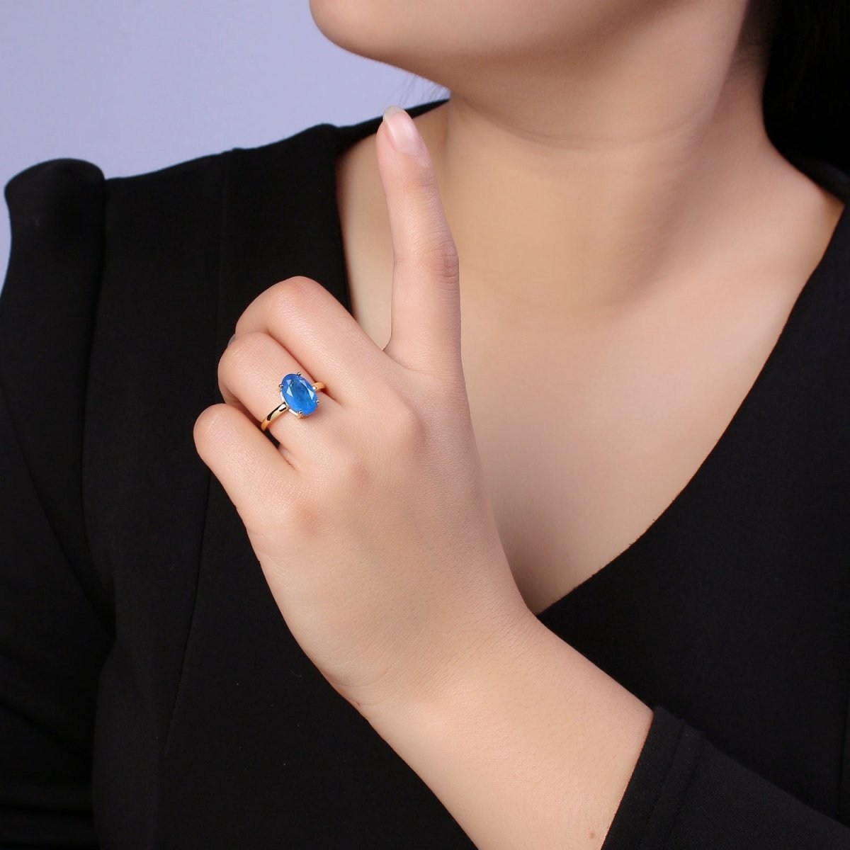 Oval Cut Cubic Zirconia Birthstone Ring | Egg Shape Cz Birthday Gift Ring Open Adjustable Jewelry S-417 ~ S-428