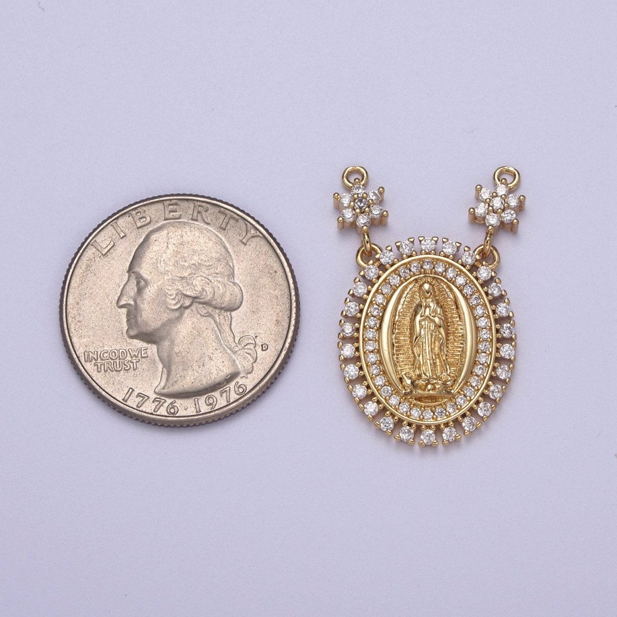 Oval Gold Lady Guadalupe Charm Connector Virgin Mary Coin Medallion Pendant for Religious Necklace F-133 - DLUXCA