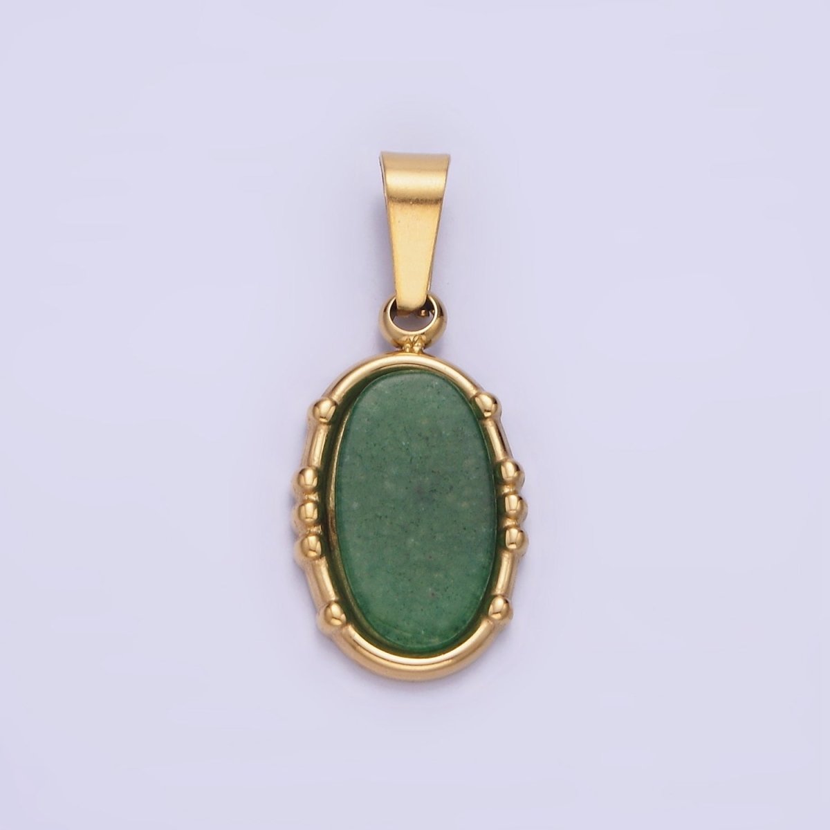 Oval Green Aventurine Pendant Natural Stone Waterproof Gold Stainless Steel Drop Pendant P-1393 - DLUXCA