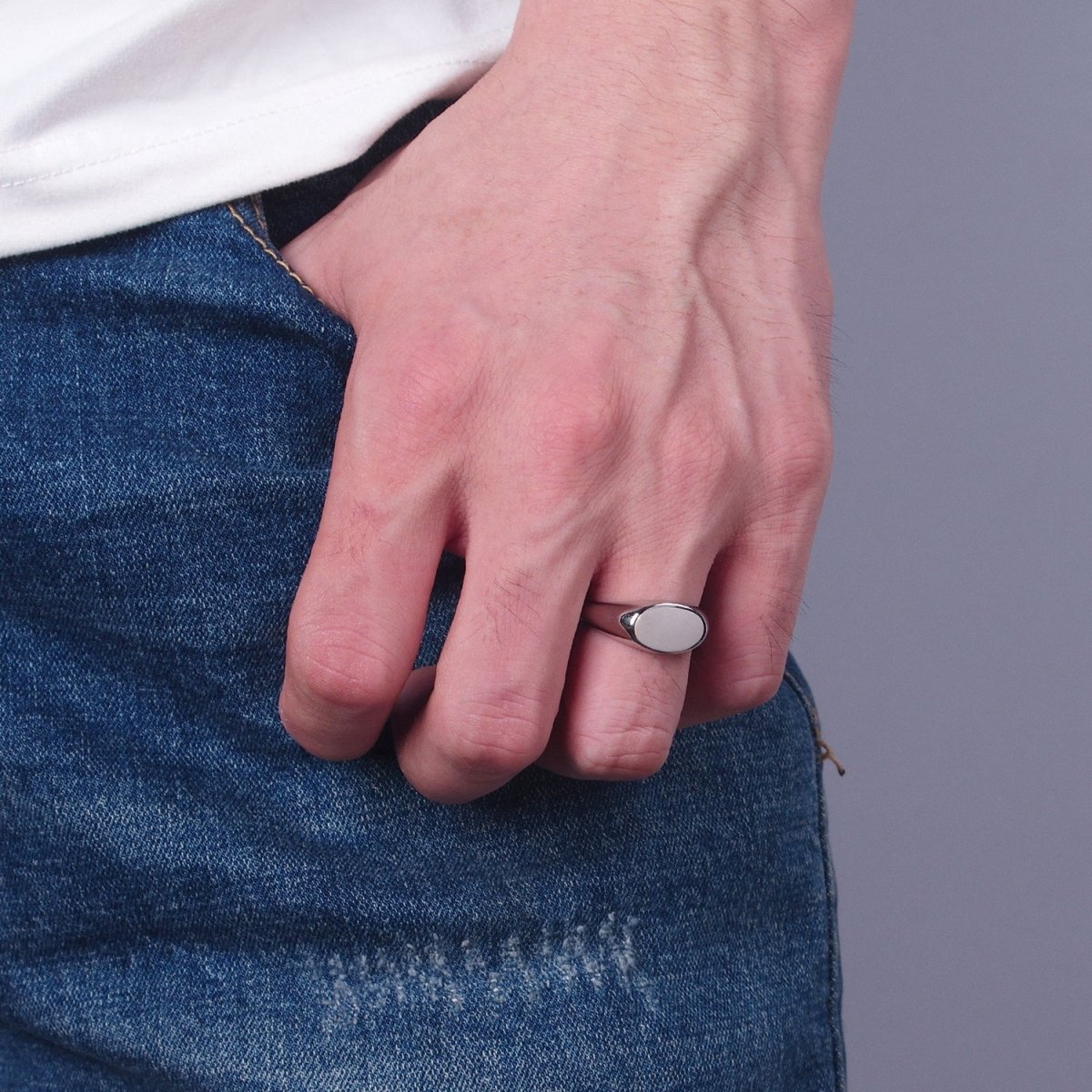 Oval Pinky Signet Ring, Stainless Steel Classic Signet ring, Pinky ring, Oval ring Minimalist Jewelry S-041 ~ S-044 - DLUXCA