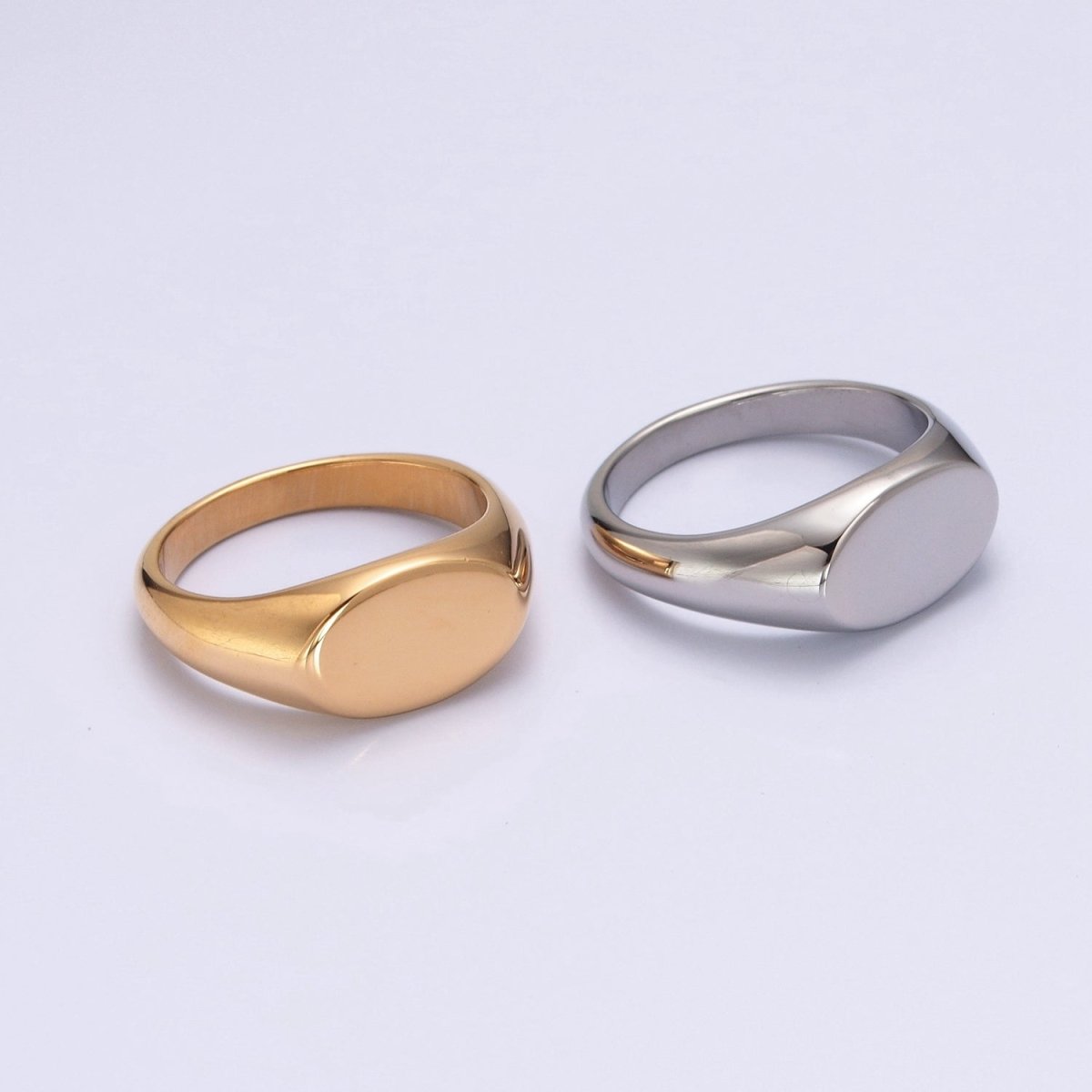 Oval Pinky Signet Ring, Stainless Steel Classic Signet ring, Pinky ring, Oval ring Minimalist Jewelry S-041 ~ S-044 - DLUXCA
