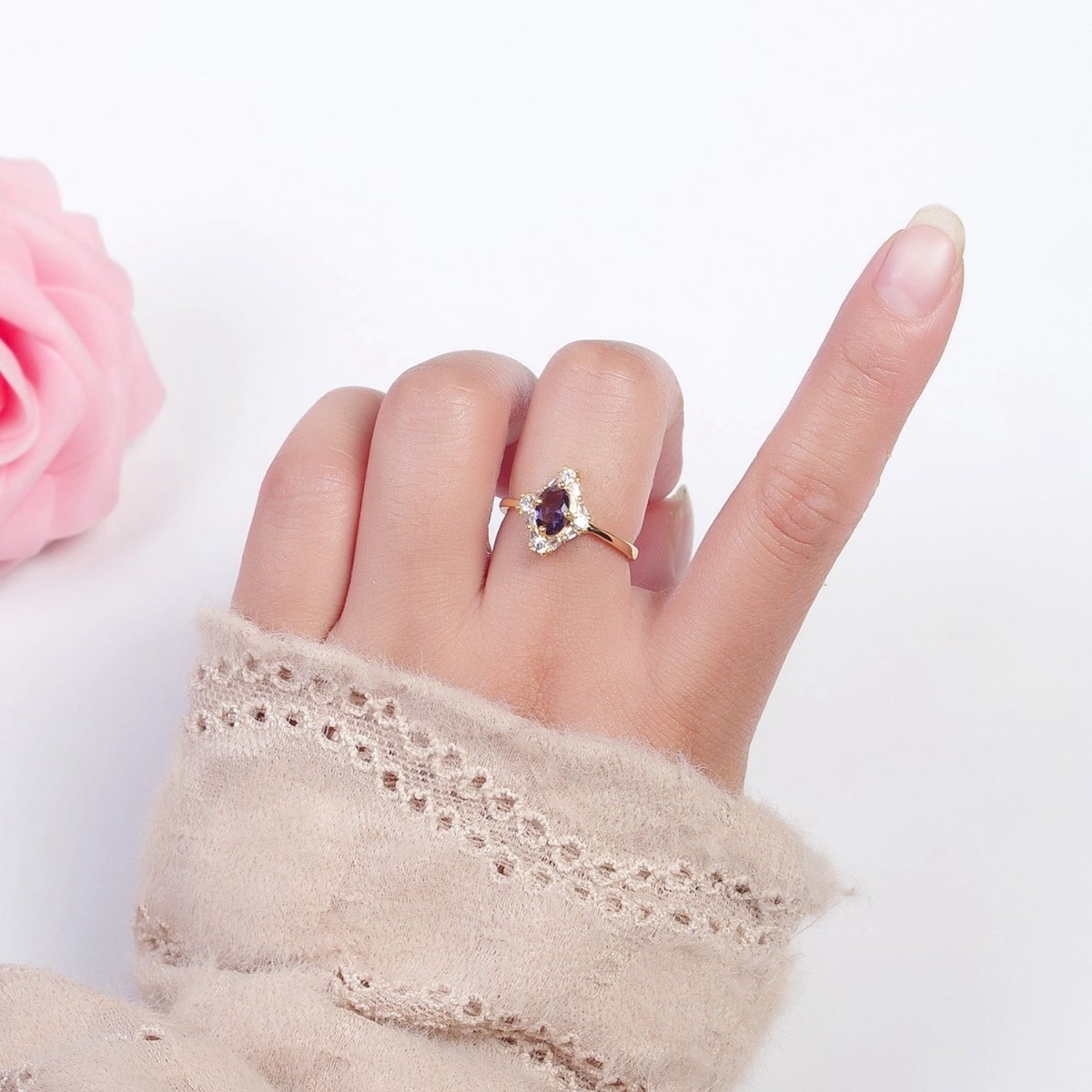 Oval Purple/Blue & Clear Cubic Zirconia Promise Ring O-782 O-783