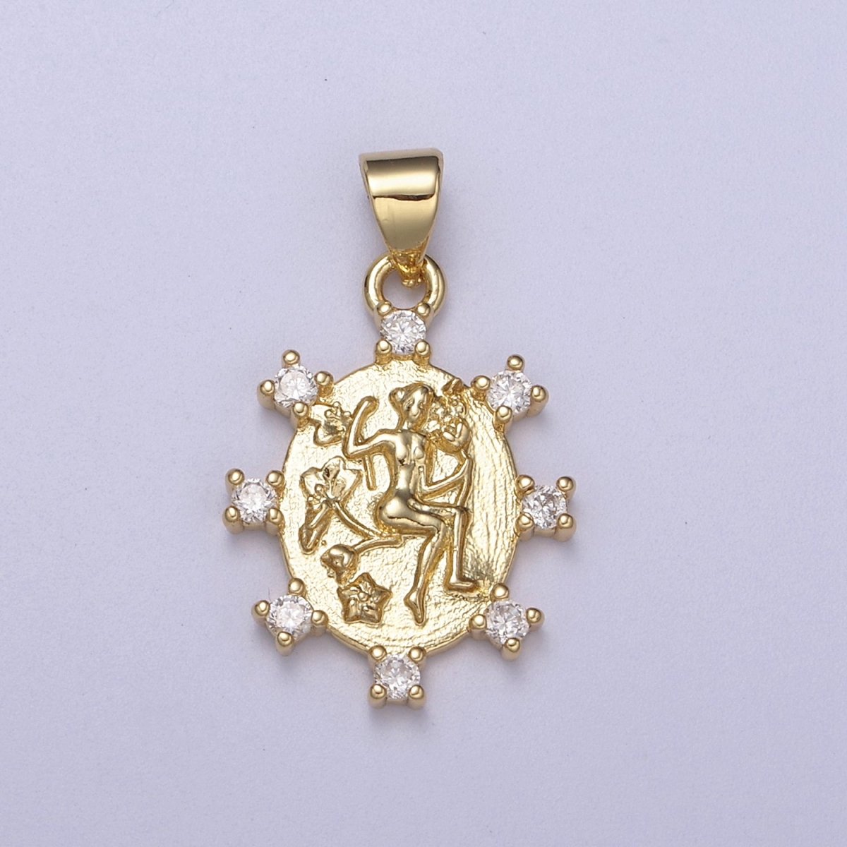 Oval Queen Pendant with Cz Charm Gold Goddess Inspired H-153 - DLUXCA