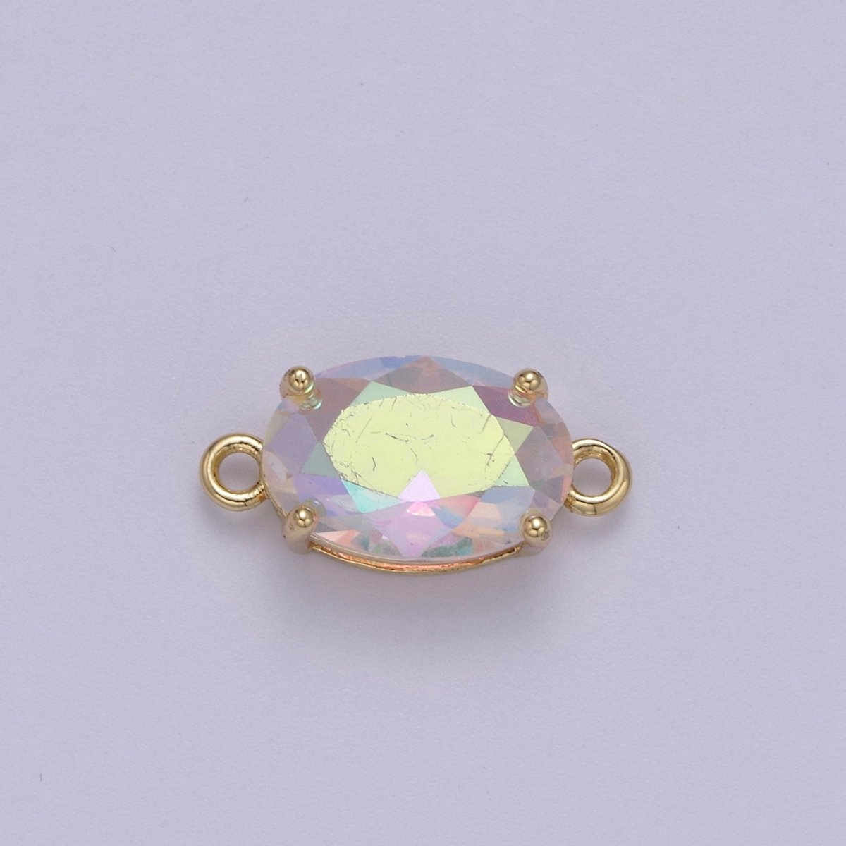 Oval Solitaire CZ Birthstone Charm Connector Geometric Diamond Cut Dainty Cubic Zirconia Connector for Necklace Earring Supply F-661-F-673