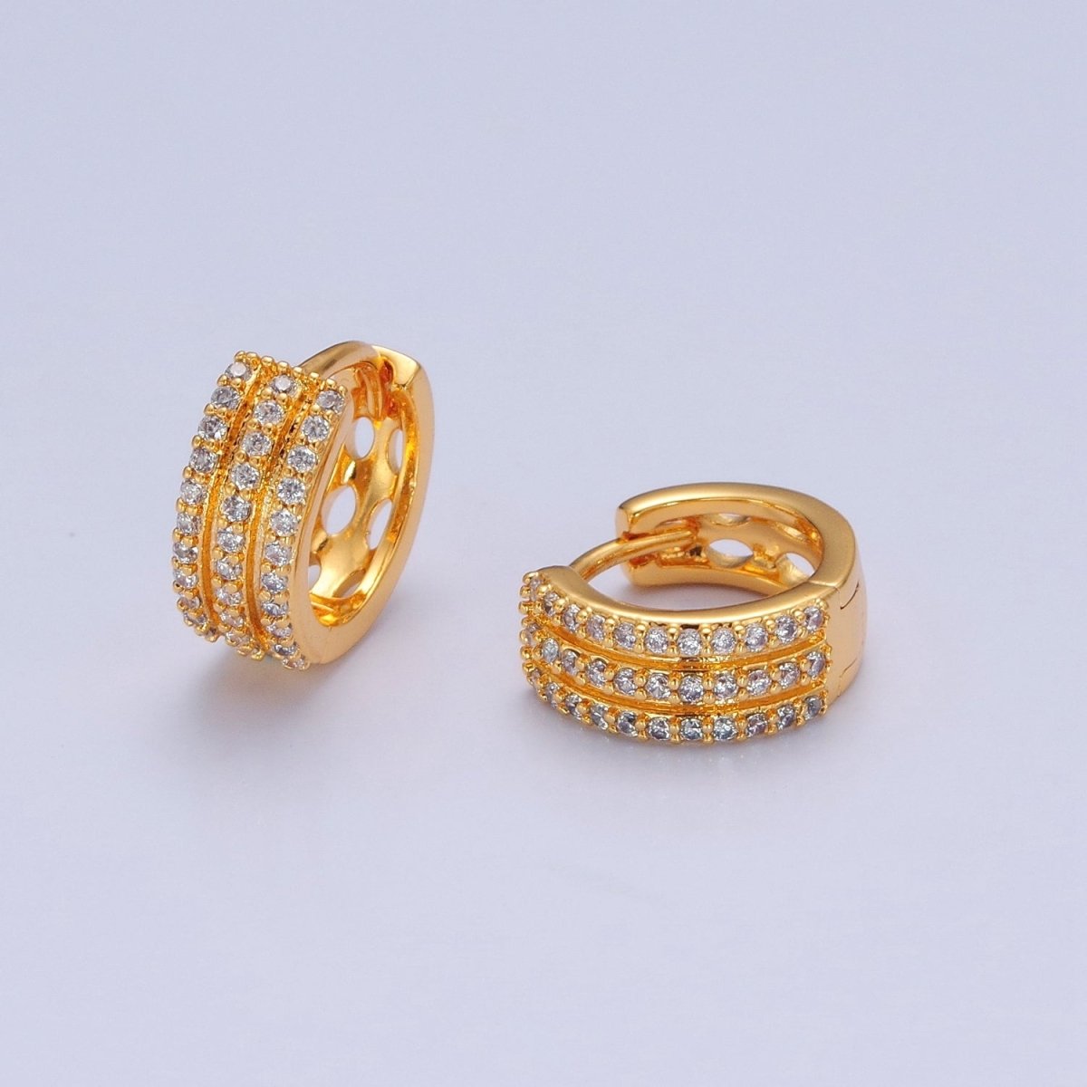 Overstock 24K Gold Filled CZ Hoop Earrings-Medium Huggie Hoop Earrings-Dainty CZ Earrings T-458 - DLUXCA
