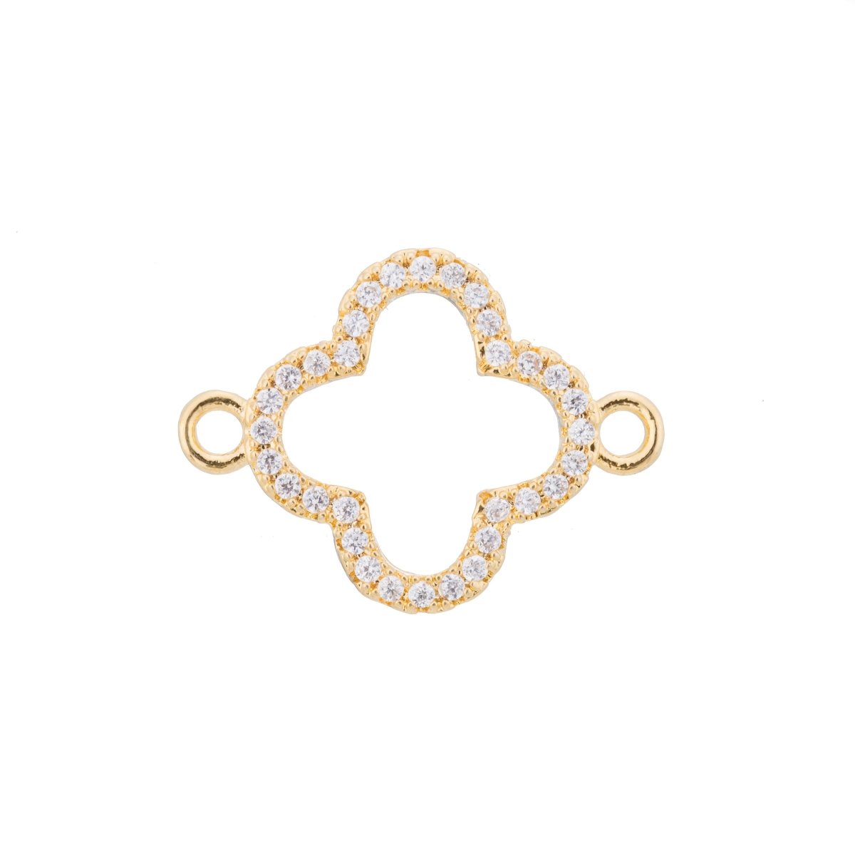 White Gold Filled, Gold Filled Daisy Flower Gold Clover Leaf Beads Handmade DIY Gift Cubic Zirconia Bracelet Charm Bead CONNECTOR for Jewelry Making | F-099