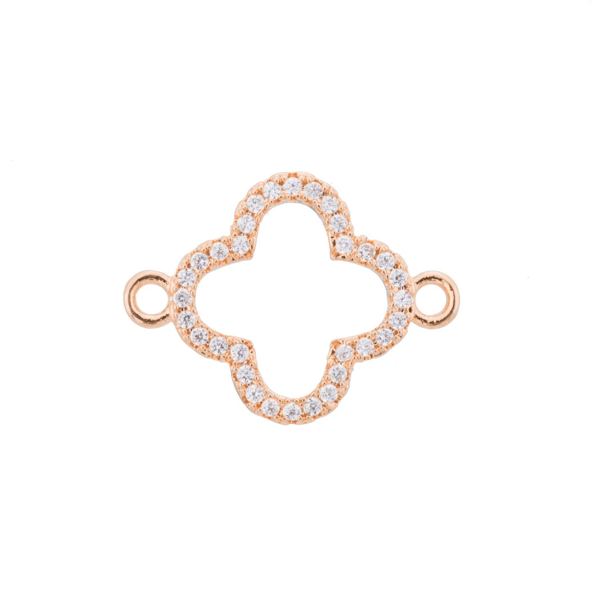 White Gold Filled, Gold Filled Daisy Flower Gold Clover Leaf Beads Handmade DIY Gift Cubic Zirconia Bracelet Charm Bead CONNECTOR for Jewelry Making | F-099