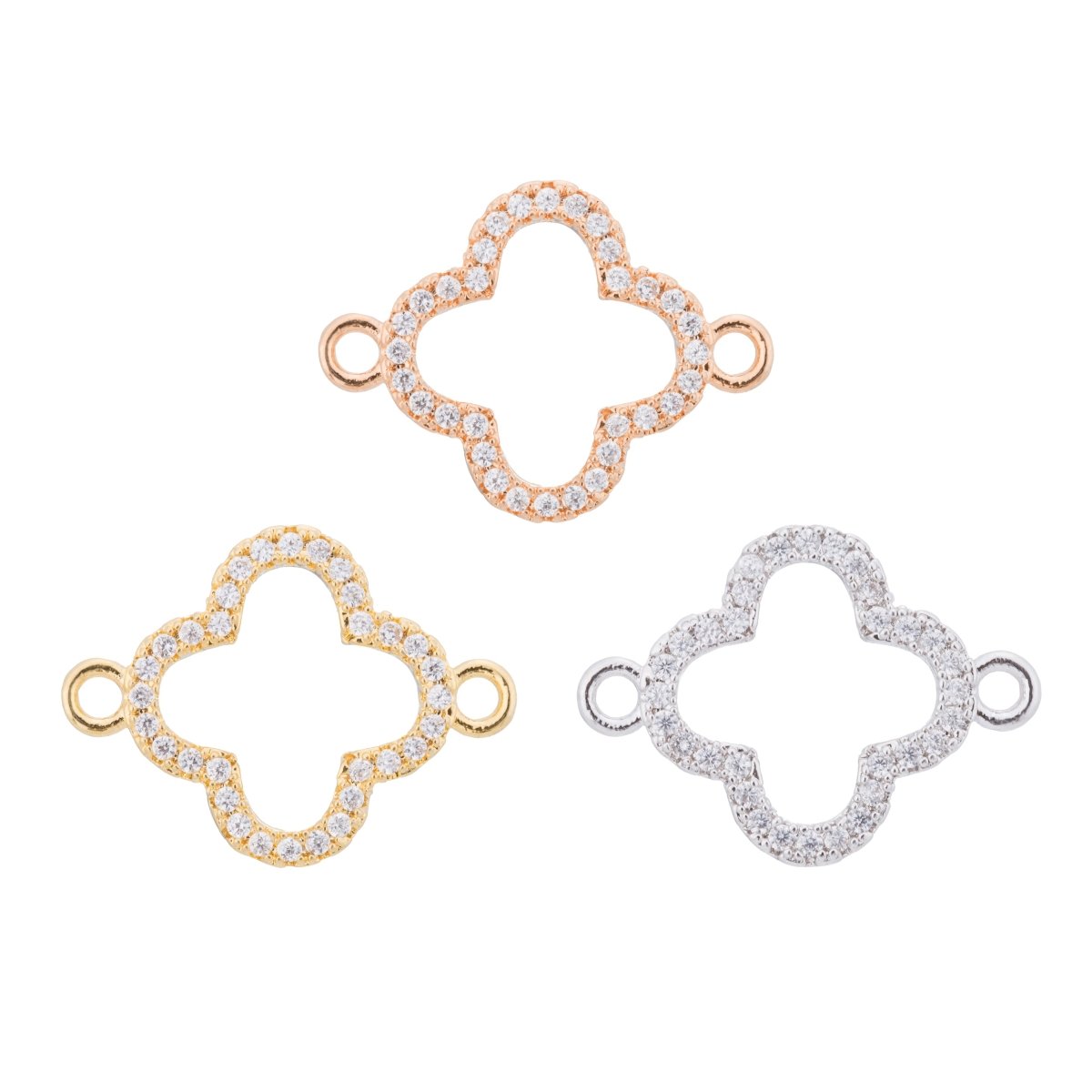 White Gold Filled, Gold Filled Daisy Flower Gold Clover Leaf Beads Handmade DIY Gift Cubic Zirconia Bracelet Charm Bead CONNECTOR for Jewelry Making | F-099