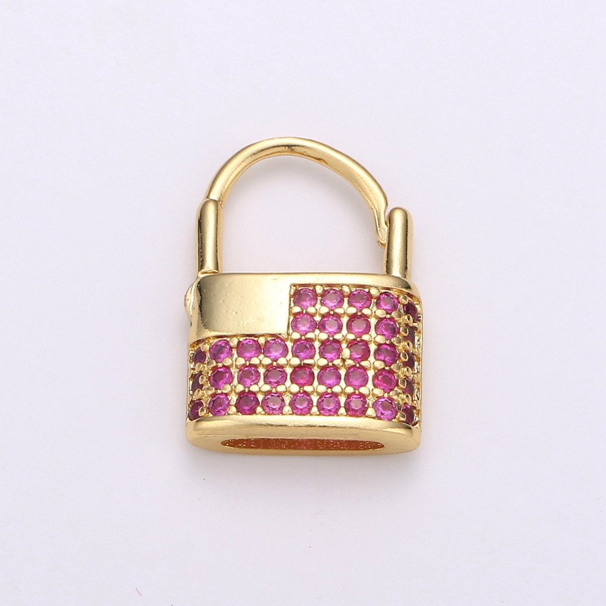 Padlock Earrings, Gold Lock Hoop Earring, Micro Pave Padlock Hoops, Gold Lock Earrings, Green Pink CZ Padlock Earring K-710 K-711