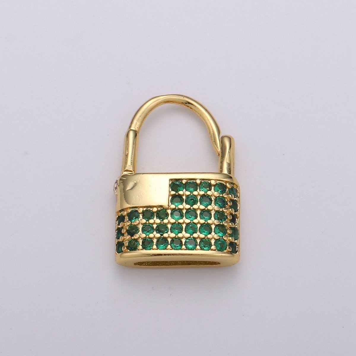 Padlock Earrings, Gold Lock Hoop Earring, Micro Pave Padlock Hoops, Gold Lock Earrings, Green Pink CZ Padlock Earring K-710 K-711