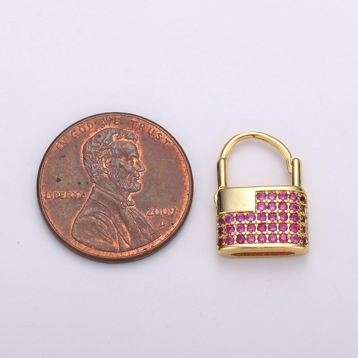 Padlock Earrings, Gold Lock Hoop Earring, Micro Pave Padlock Hoops, Gold Lock Earrings, Green Pink CZ Padlock Earring K-710 K-711