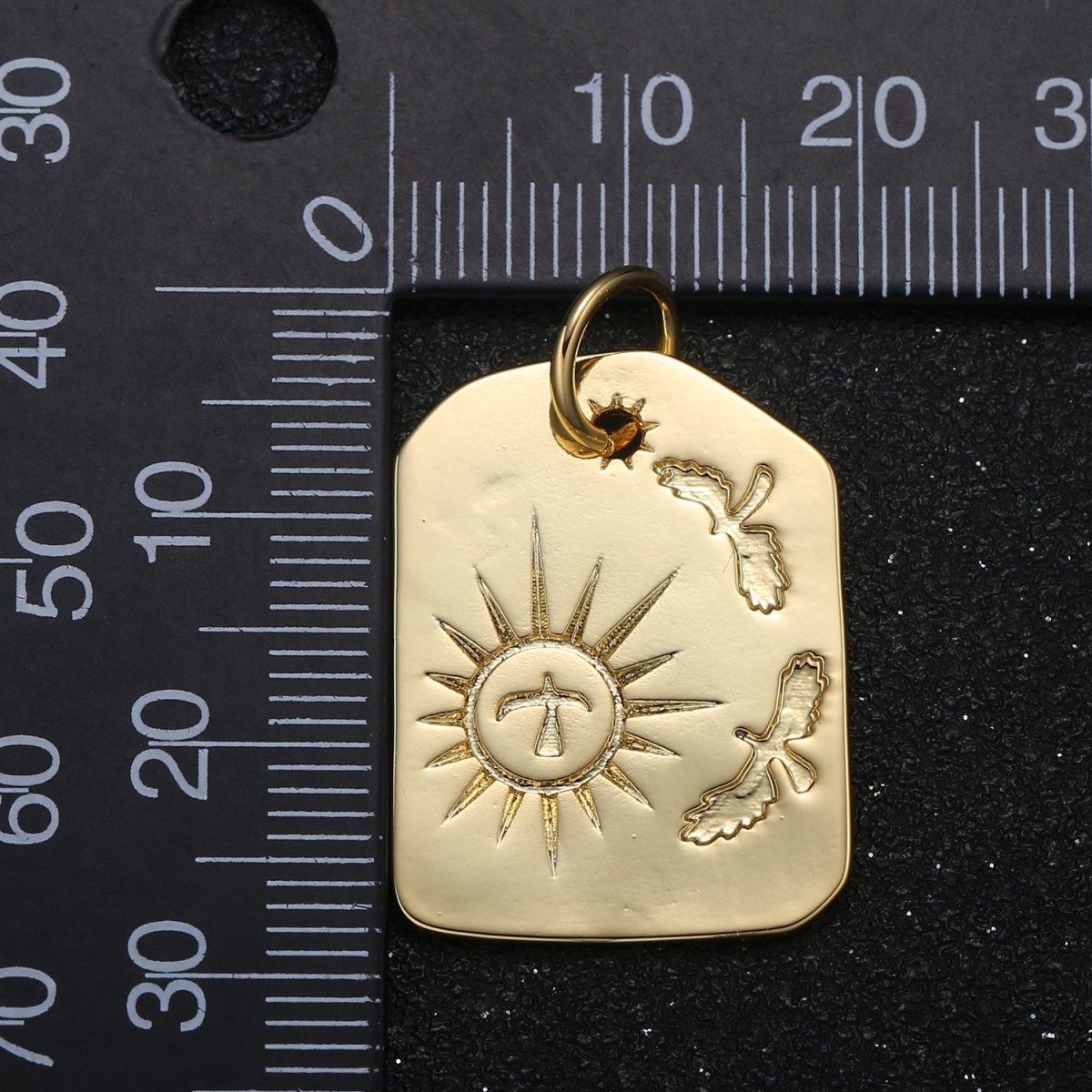 Painted Heaven on Golden Square Coin Charm Plain Gold Printed Ornament Charm Pendant GP-038