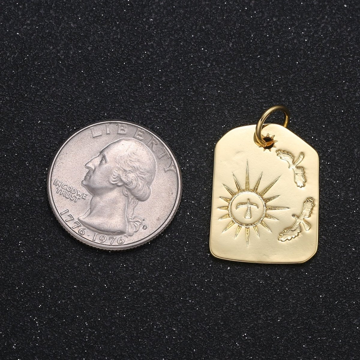 Painted Heaven on Golden Square Coin Charm Plain Gold Printed Ornament Charm Pendant GP-038