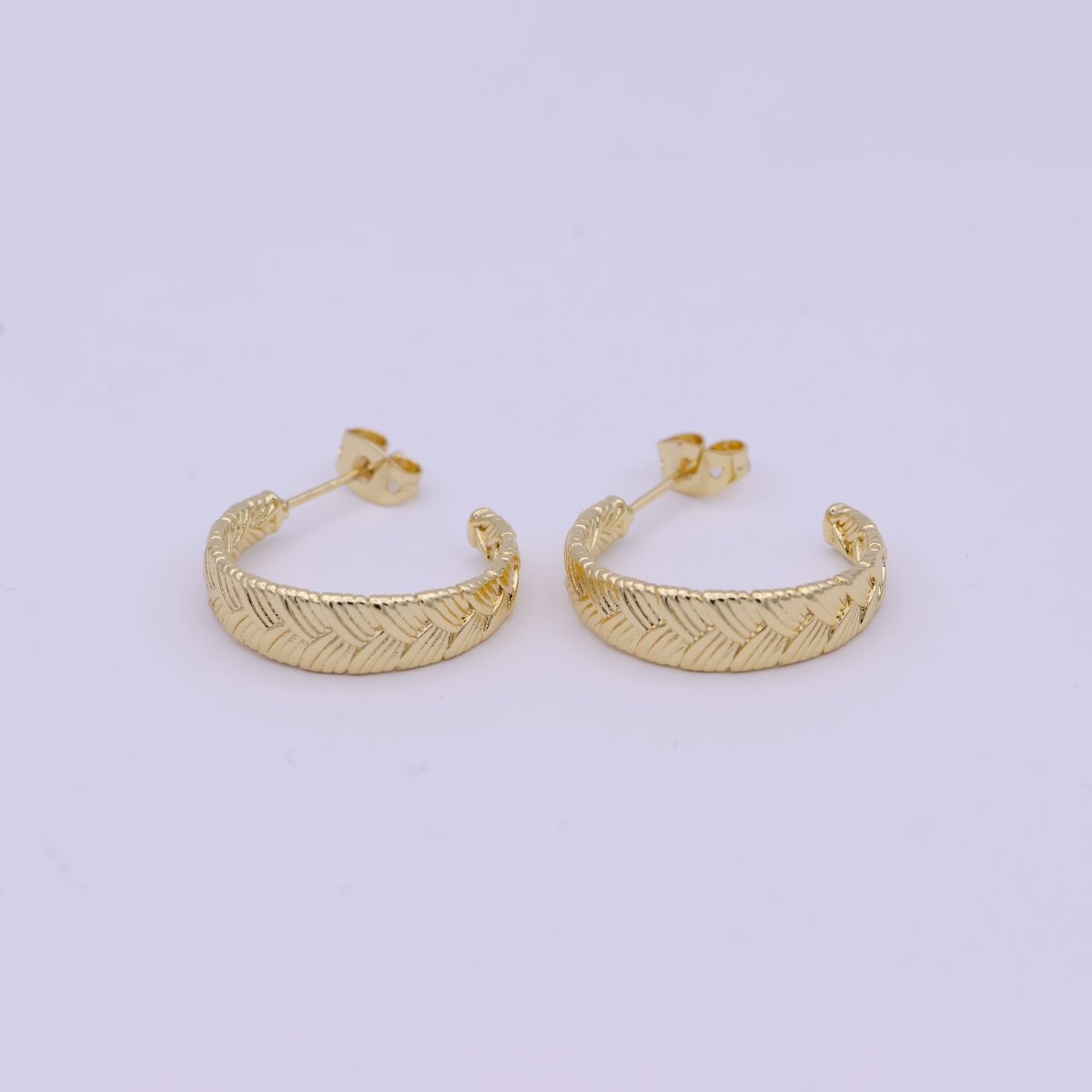 Pair of Gold Braided Minimal Hoop Earrings- Silver Woven Design Minimalist Bohemian Earrings T-257 T-258