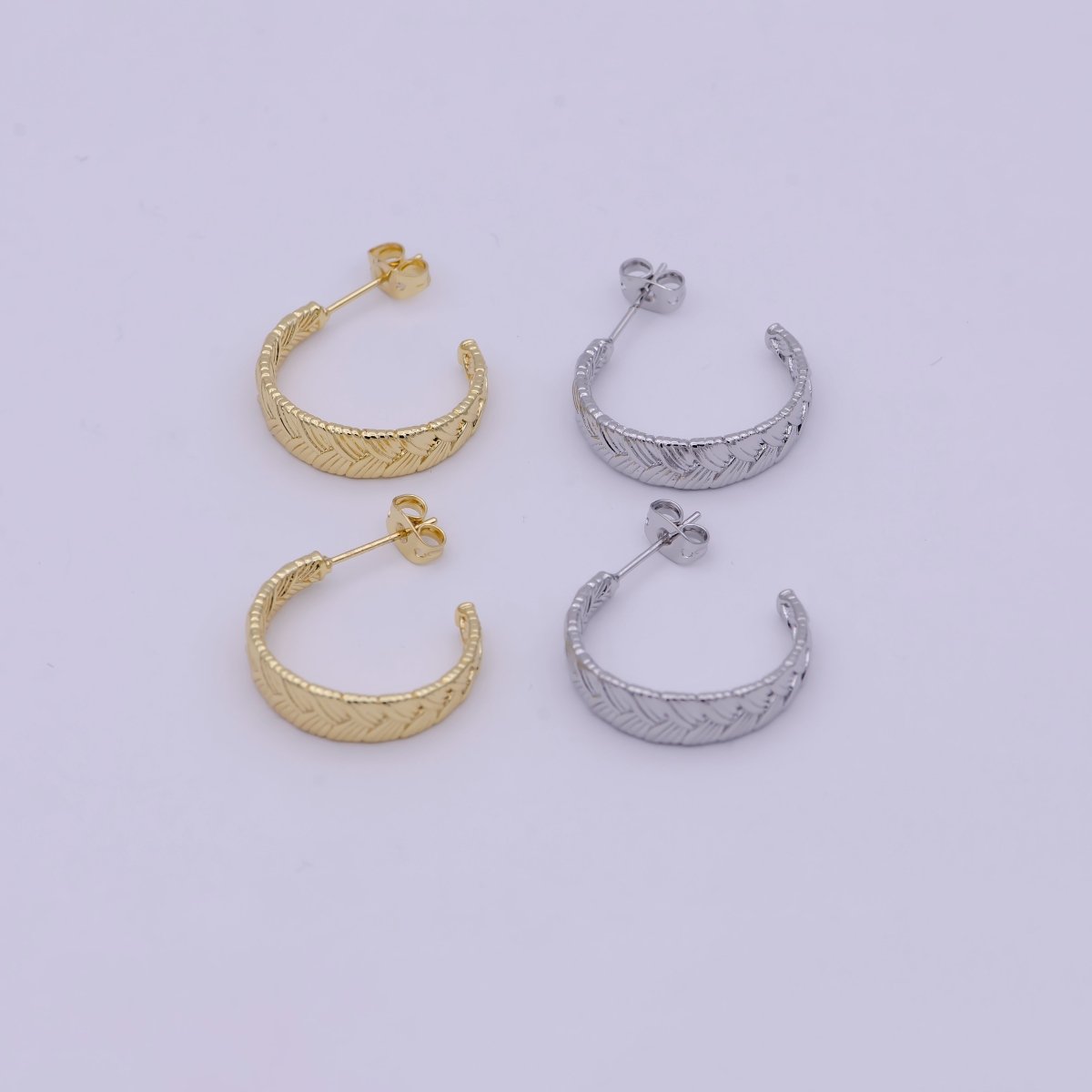 Pair of Gold Braided Minimal Hoop Earrings- Silver Woven Design Minimalist Bohemian Earrings T-257 T-258