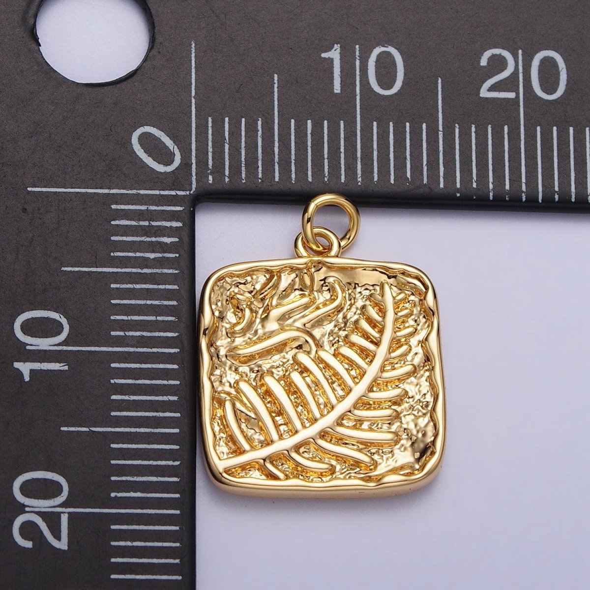 Palm Leaf Plant Stamped Hammered Square Add-On Charm in Gold & Silver | AC-227