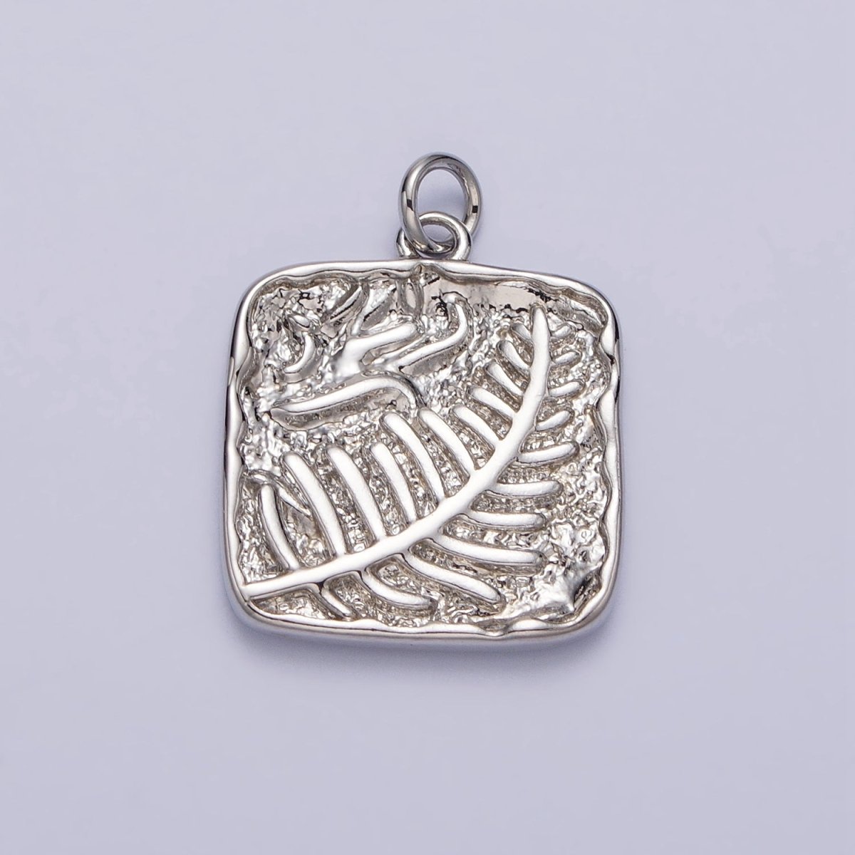 Palm Leaf Plant Stamped Hammered Square Add-On Charm in Gold & Silver | AC-227