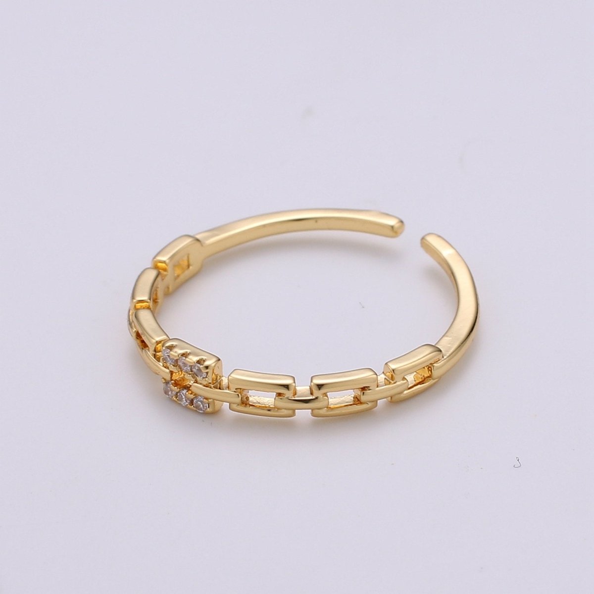 Paper Clip Chain Ring in Gold, Vermeil Ring • Minimalist Ring • Stacking Ring • Dainty Open Adjustable Ring for Christmas Gifts R-103 - DLUXCA