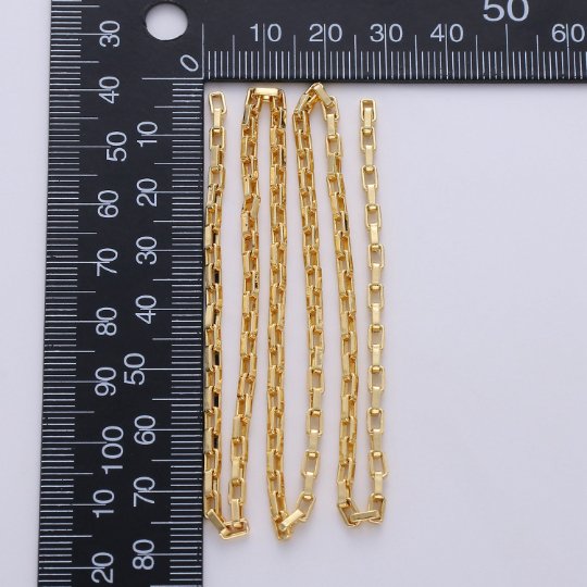Paper Clip Rectangle box Chains By Yard in 24K Gold Filled Chain, For Bracelet, Necklace Chain Component Supplies | ROLL-224