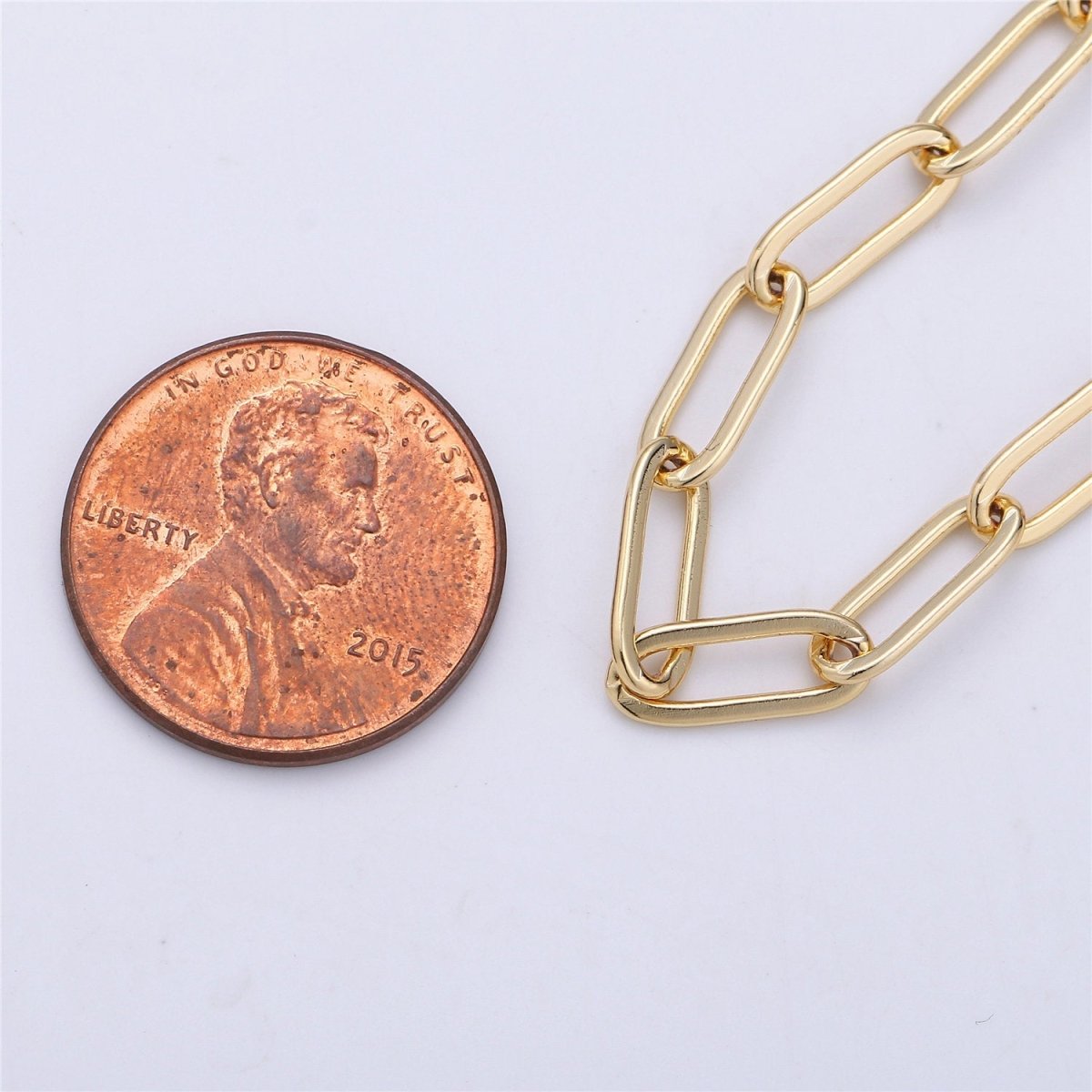 Paperclip Chain Necklace, 14X5mm 18K Gold Filled Long Oval Rectangle PAPER CLIP Chain 1 yard, Lead, Nickel Free Unfinished Link Chain | ROLL-001 - DLUXCA