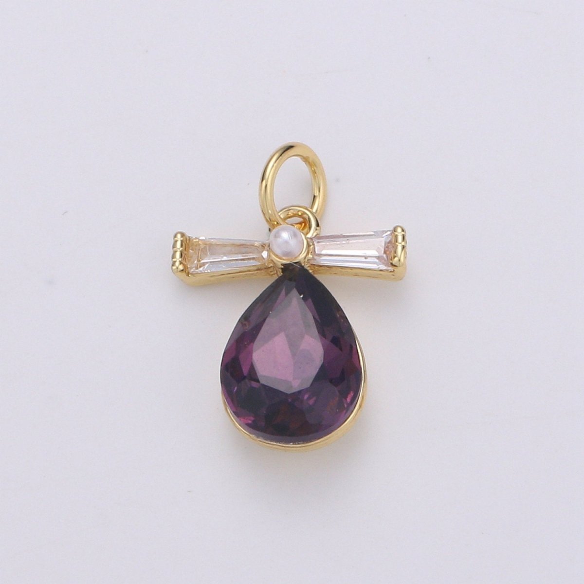 Pastel Teardrop Charms, 14k Gold Filled Cubic Zirconia, Teardrop Pendant, Gemstone Charm, Faceted Pendants, Bezel Charm, Purple mint Teal, D-744 - D-746