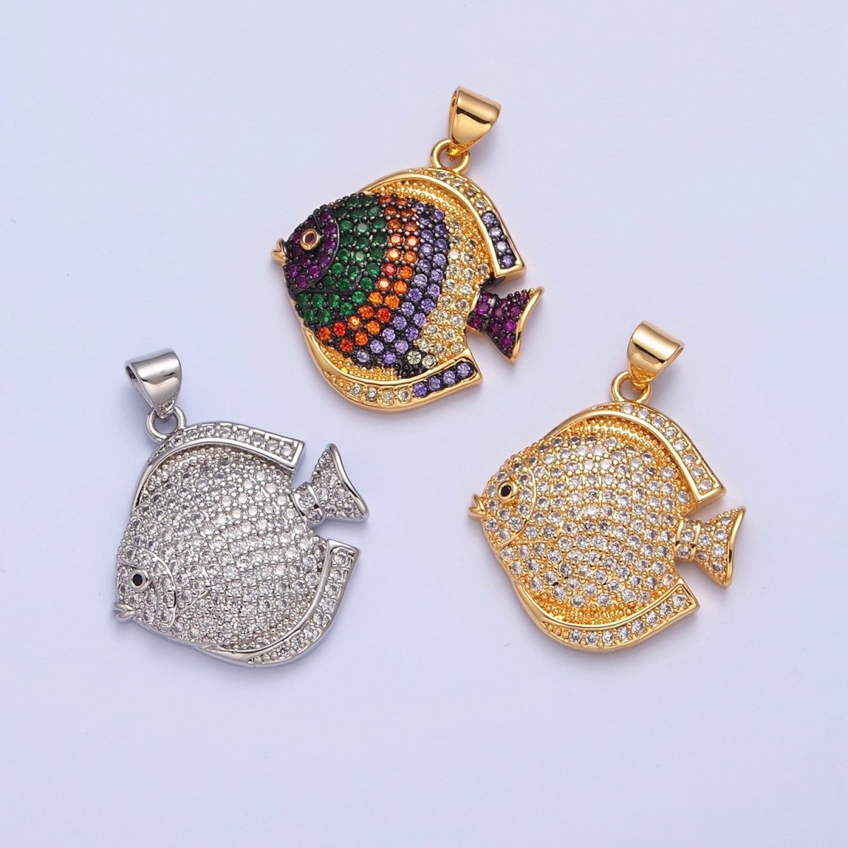 Pave King Dory Fish Charms, Tropical Fish Charm, Jewelry Making, Craft Supplies 14k Gold Filled Pendant I-215 I-221 I-222