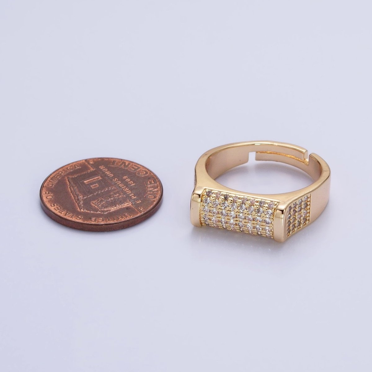 Pave Signet Ring Diamond CZ Micro Pave Signet Ring in 16K Gold Filled Adjustable Ring O-1555 O-1556