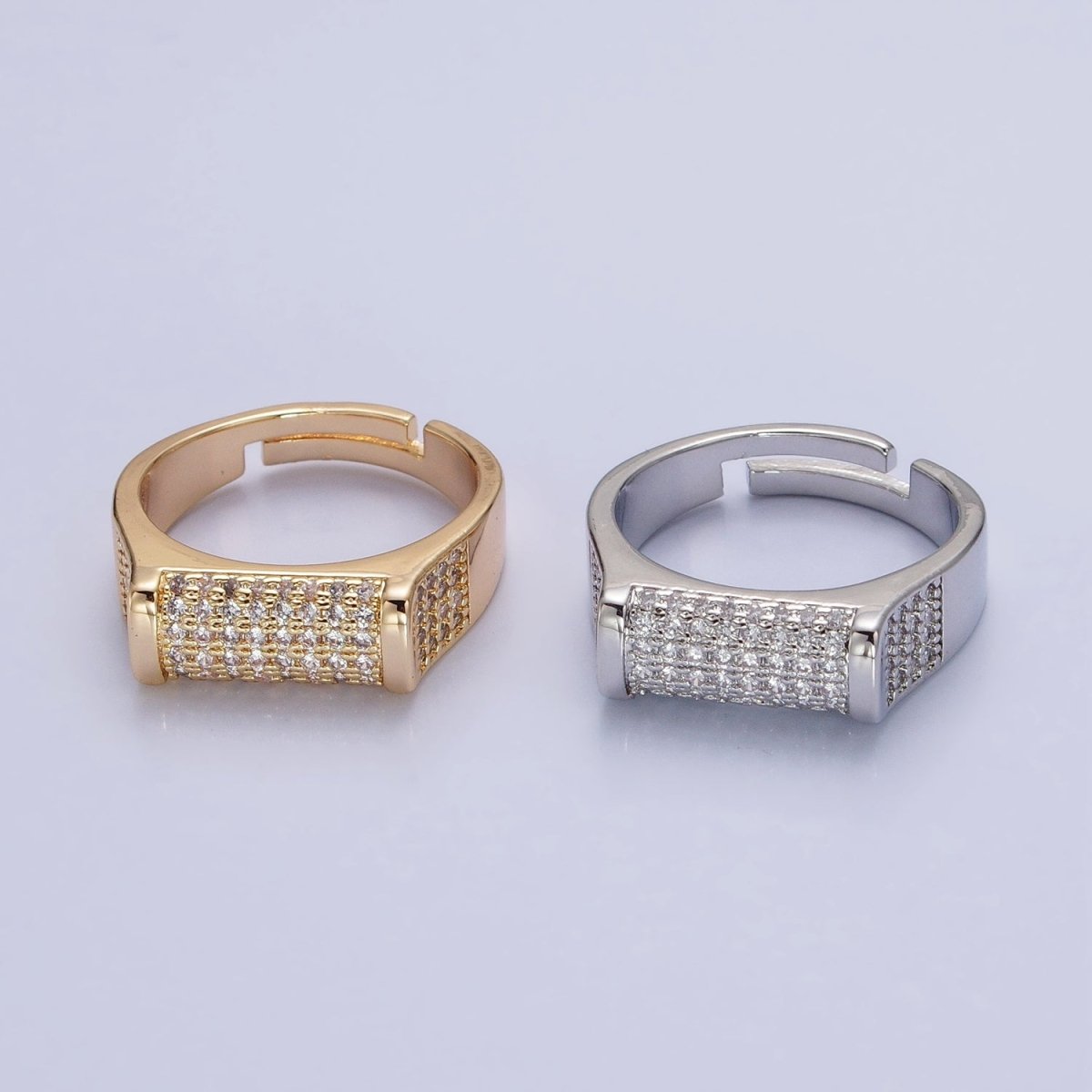 Pave Signet Ring Diamond CZ Micro Pave Signet Ring in 16K Gold Filled Adjustable Ring O-1555 O-1556