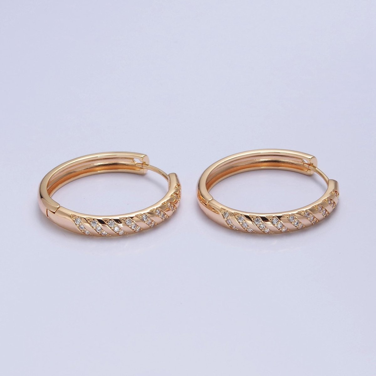 Pave Stripes Gold Hoop Earring T-434 - DLUXCA