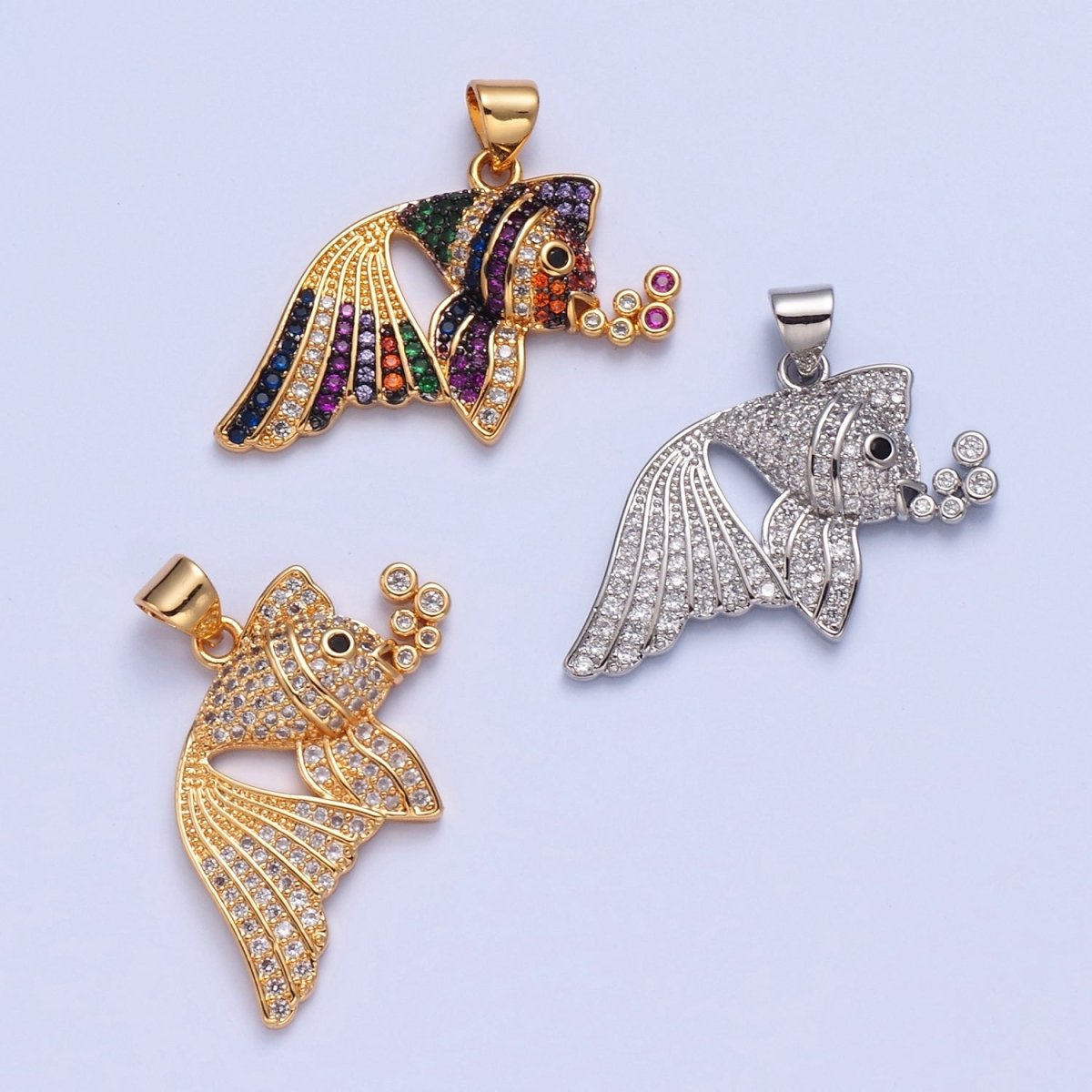 Pave Tropical Fish Charms, Gold Fish Charm, Jewelry Making, Craft Supplies 14k Gold Filled Pendant I-207 I-209 I-212