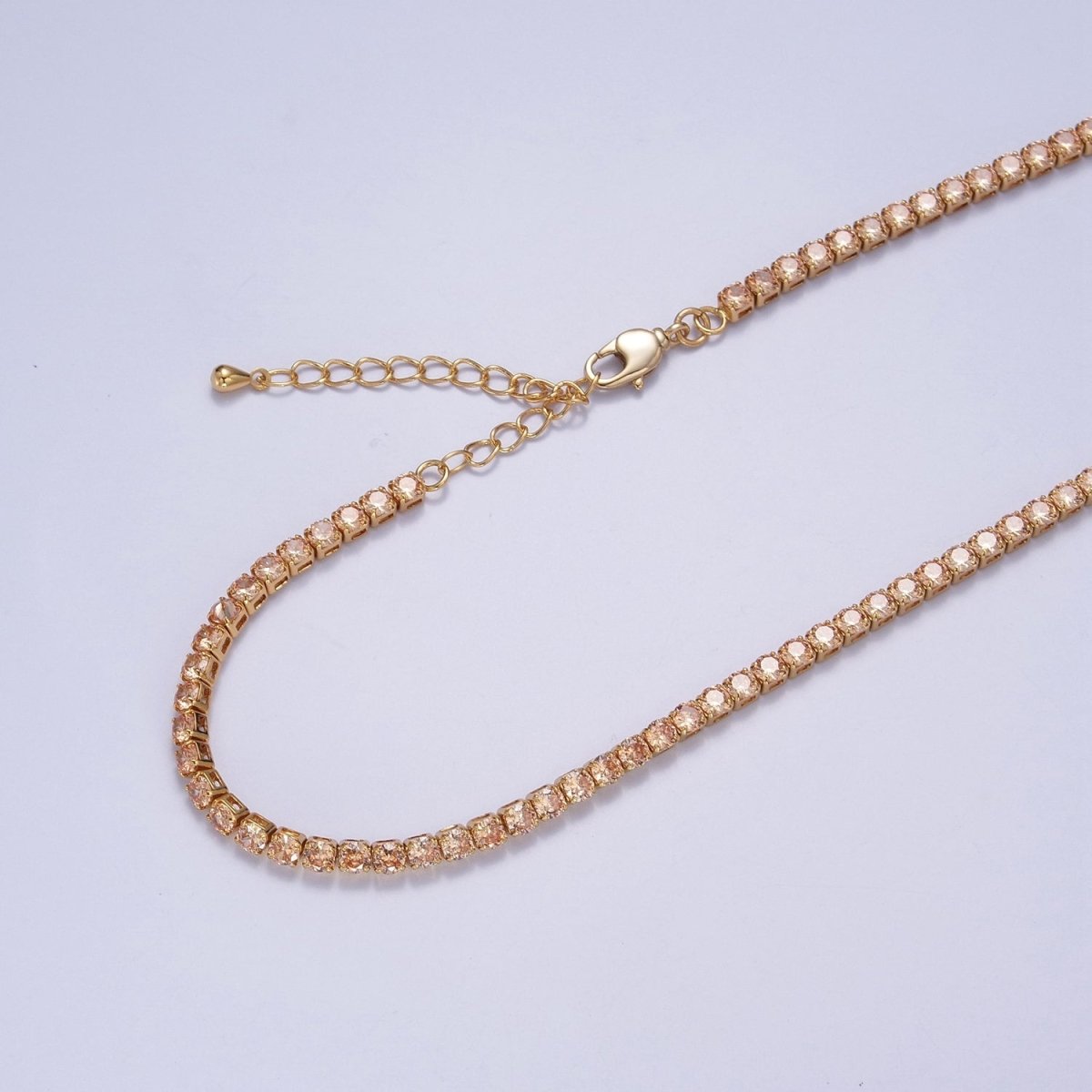 Peach, Red, Yellow Tennis Necklace | 3mm Round Cubic Zirconia Necklace | Diamond CZ Tennis Chain Necklace | Adjustable Layer Necklace | WA-893 to WA-895 Clearance Pricing