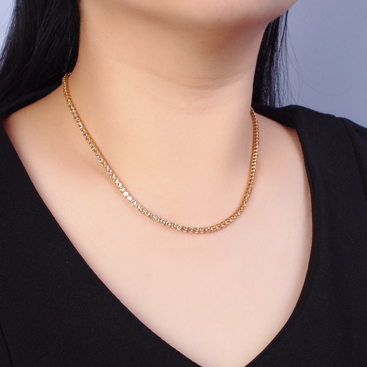 Peach, Red, Yellow Tennis Necklace | 3mm Round Cubic Zirconia Necklace | Diamond CZ Tennis Chain Necklace | Adjustable Layer Necklace | WA-893 to WA-895 Clearance Pricing